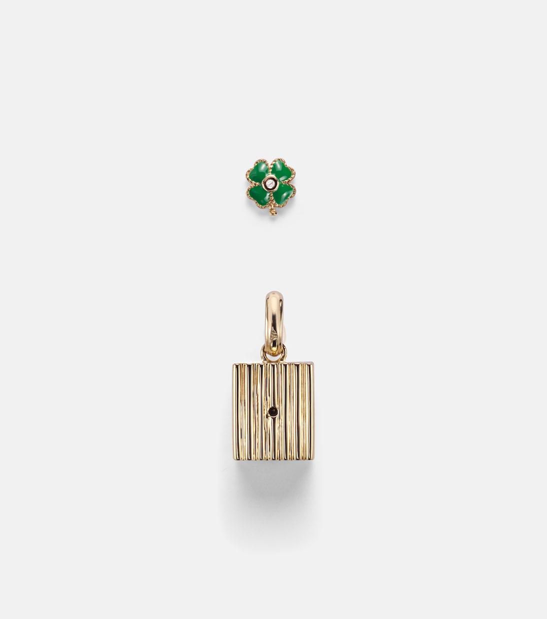 Set aus einzelnem Ohrring Trèfle aus 9kt Gelbgold und Diamanten und Anhänger Le Cubo | Yvonne Léon