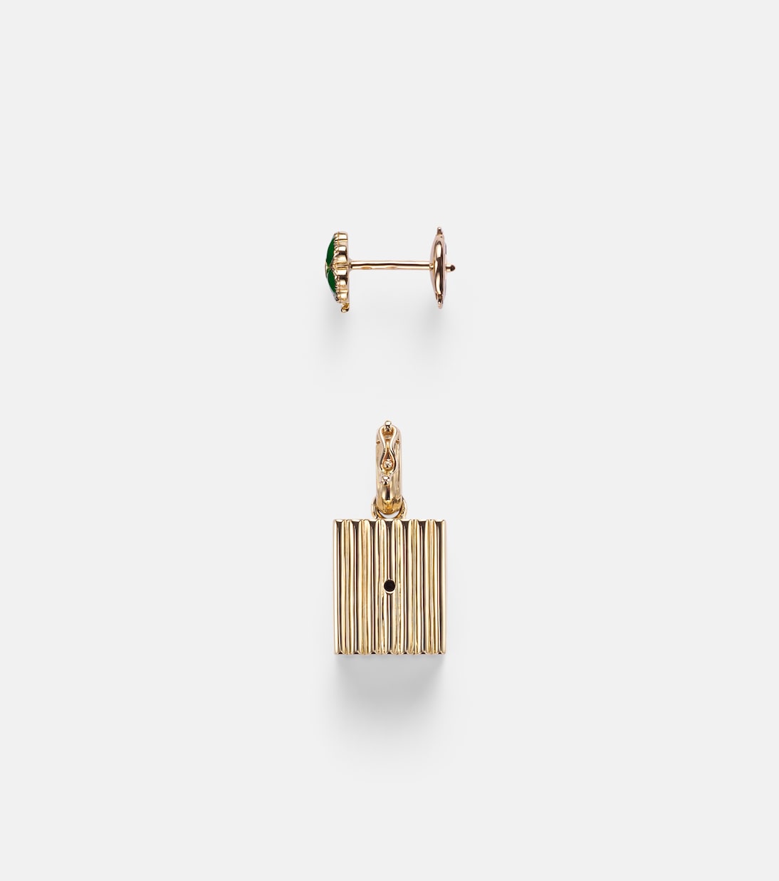 Set aus einzelnem Ohrring Trèfle aus 9kt Gelbgold und Diamanten und Anhänger Le Cubo | Yvonne Léon