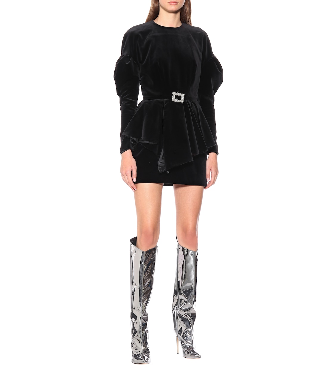 Robe en velours de coton à cristaux | Alexandre Vauthier