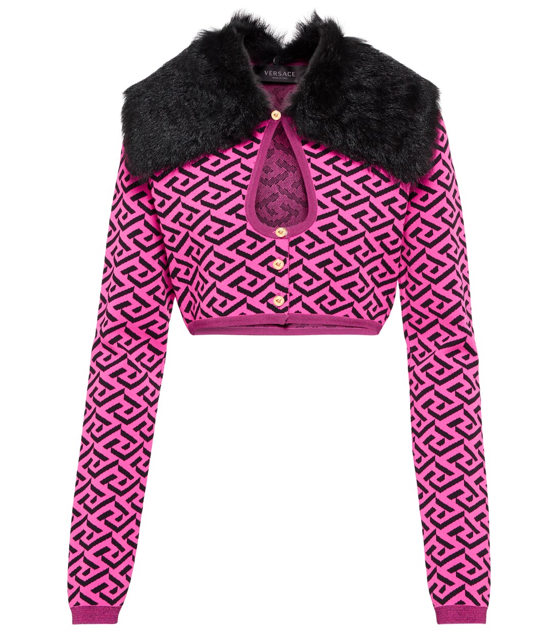 La Greca faux fur-trimmed cardigan | Versace