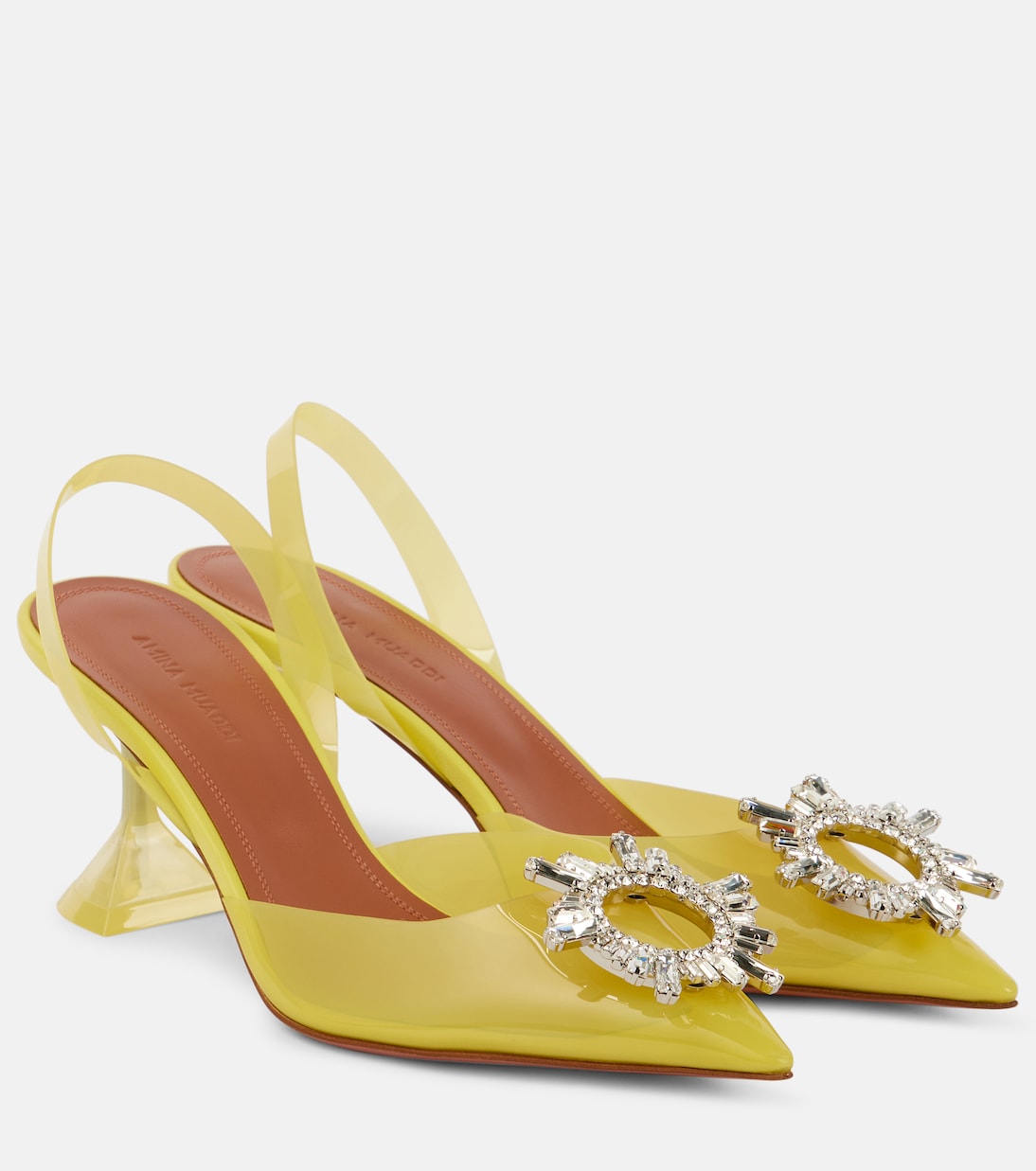 Begum Glass 70 PVC slingback pumps | Amina Muaddi
