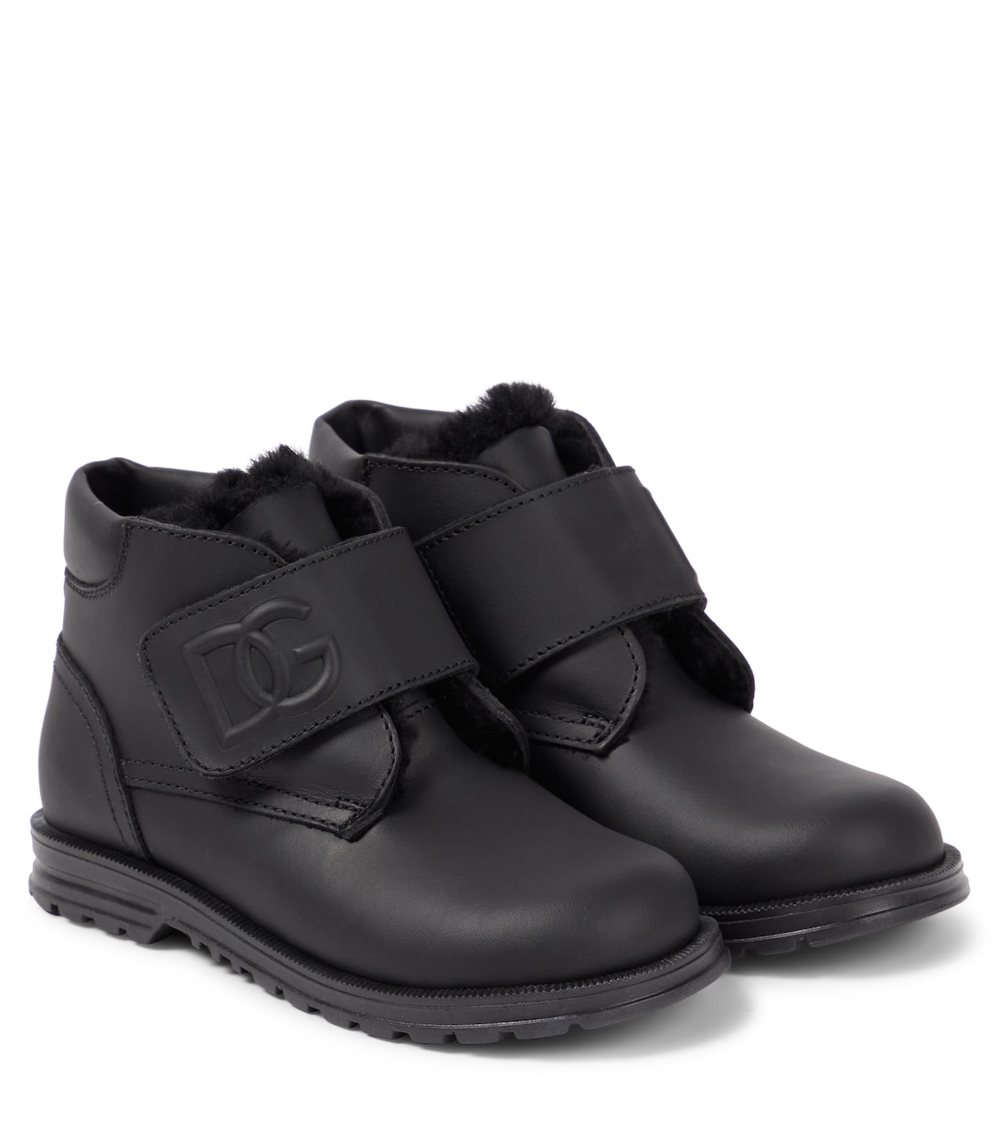 Faux shearling-lined leather ankle boots | Dolce&Gabbana Kids
