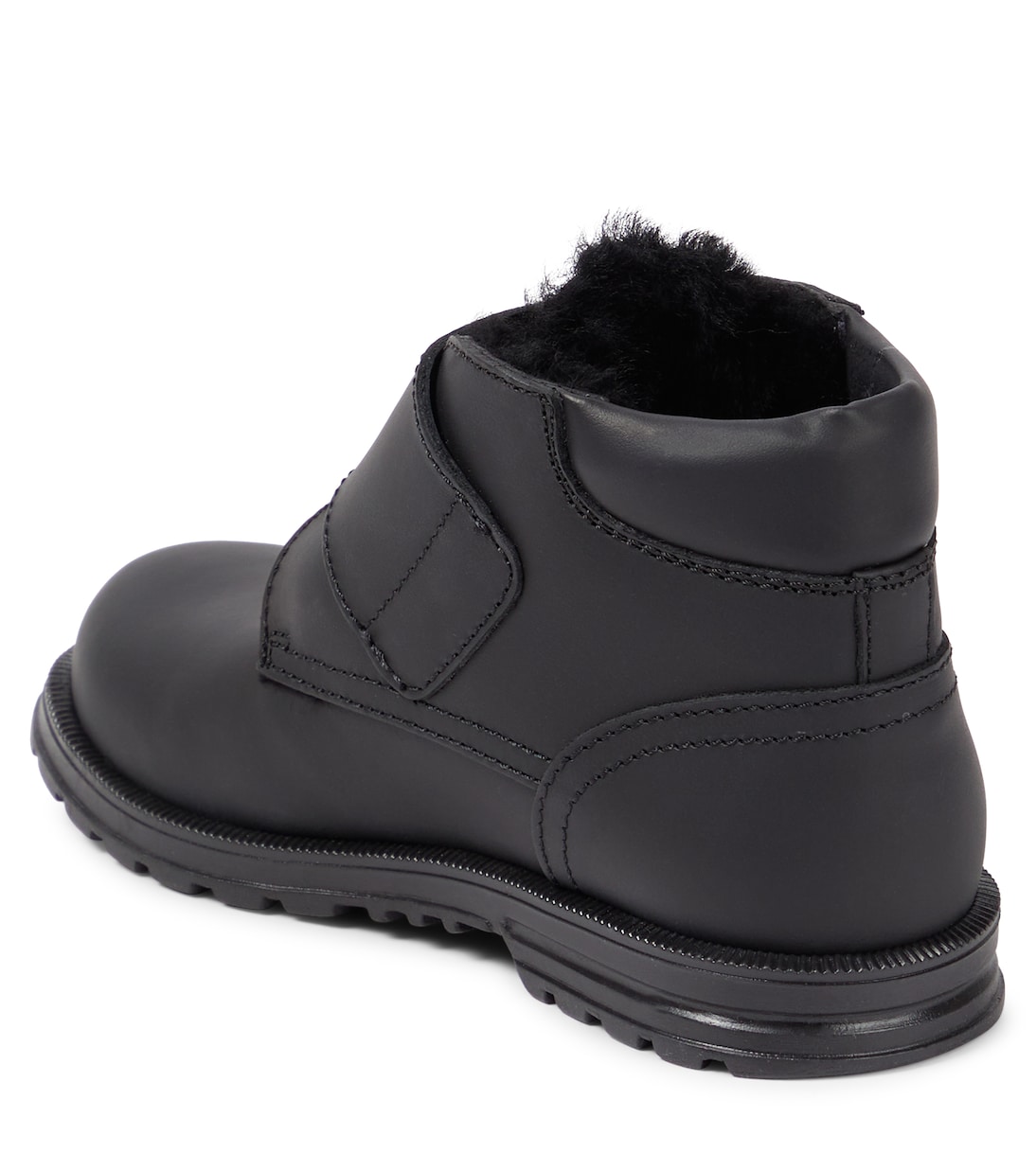 Faux shearling-lined leather ankle boots | Dolce&Gabbana Kids