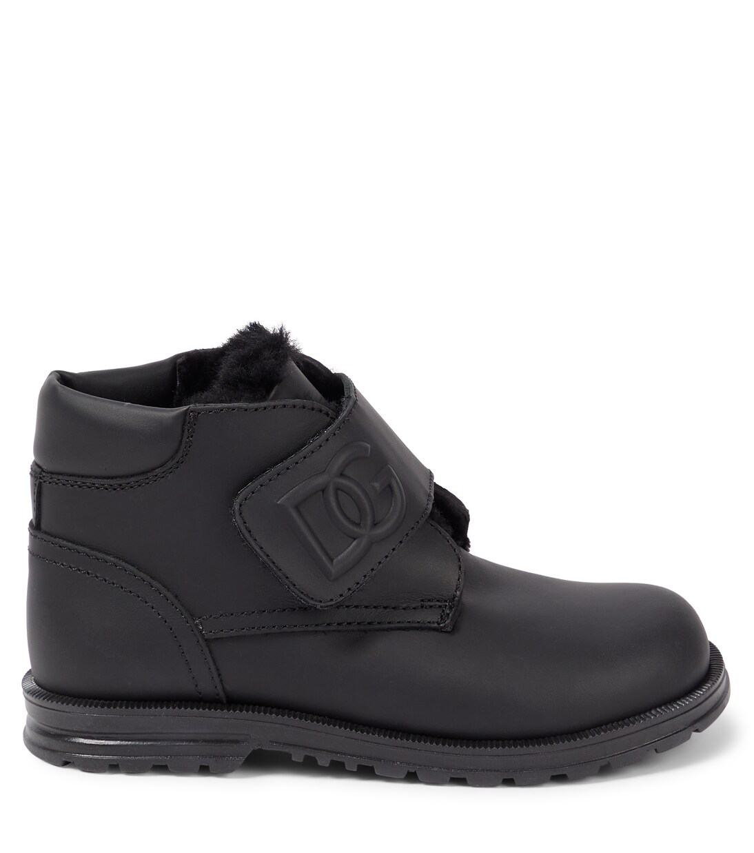 Faux shearling-lined leather ankle boots | Dolce&Gabbana Kids