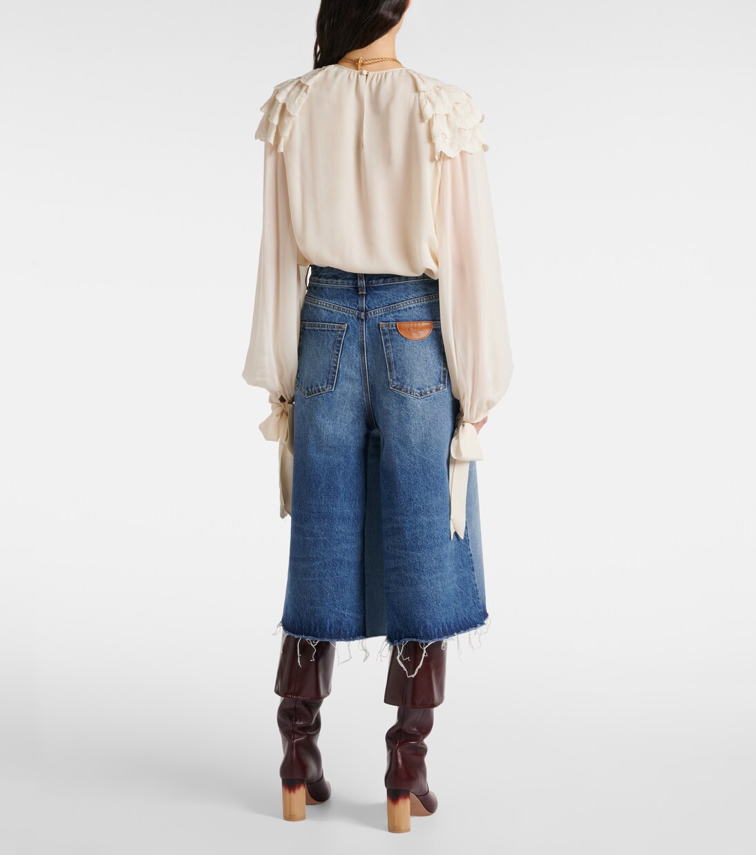 Patchwork high-rise denim culottes | Chloé