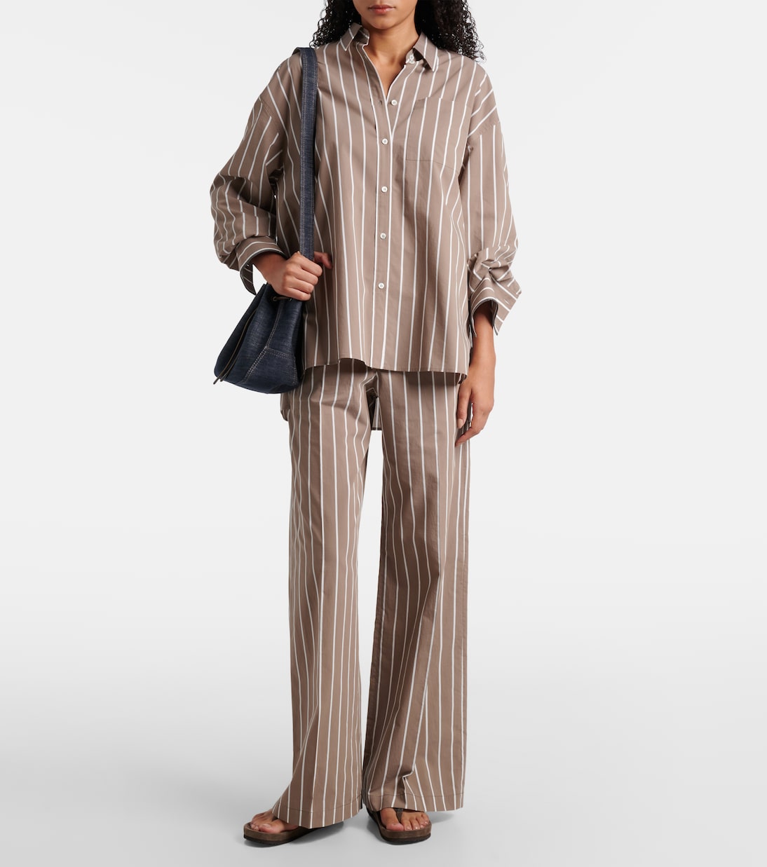 Striped cotton-blend wide-leg pants | Brunello Cucinelli