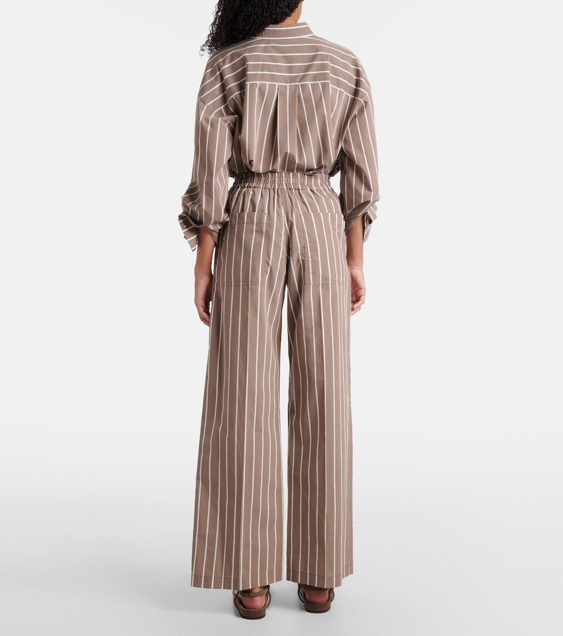 Striped cotton-blend wide-leg pants | Brunello Cucinelli