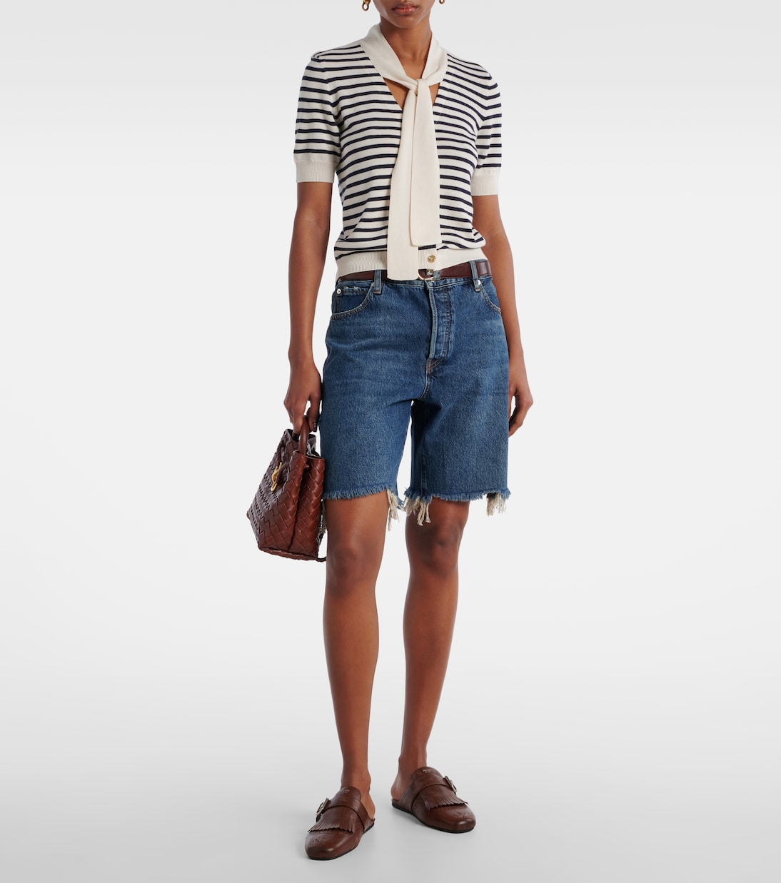 Deconstructed high-rise denim shorts | Frame