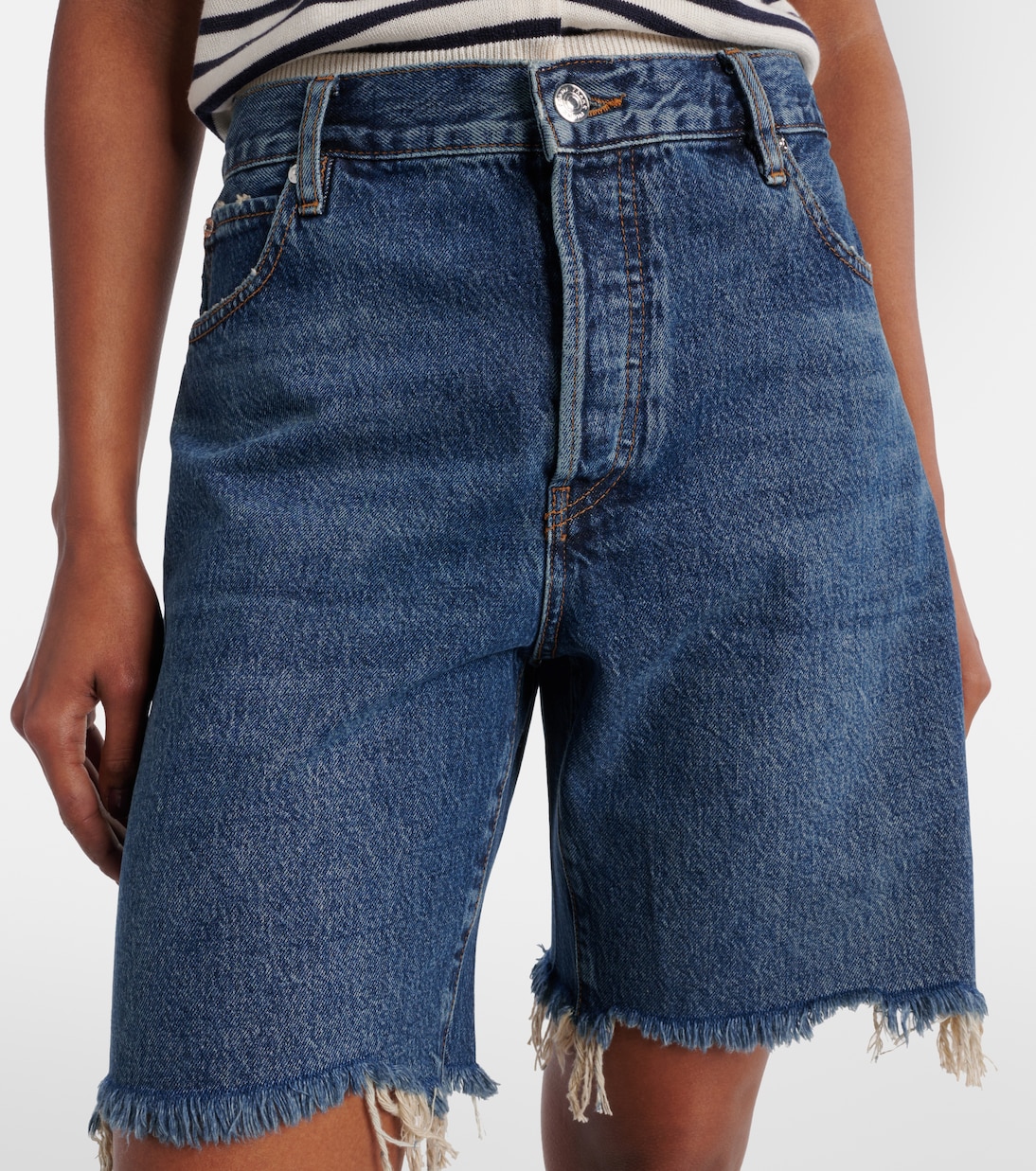 Deconstructed high-rise denim shorts | Frame
