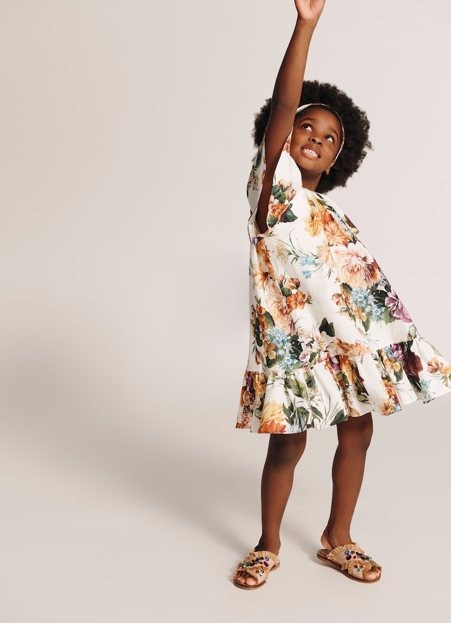 Abito in lino con stampa floreale | Dolce&Gabbana Kids