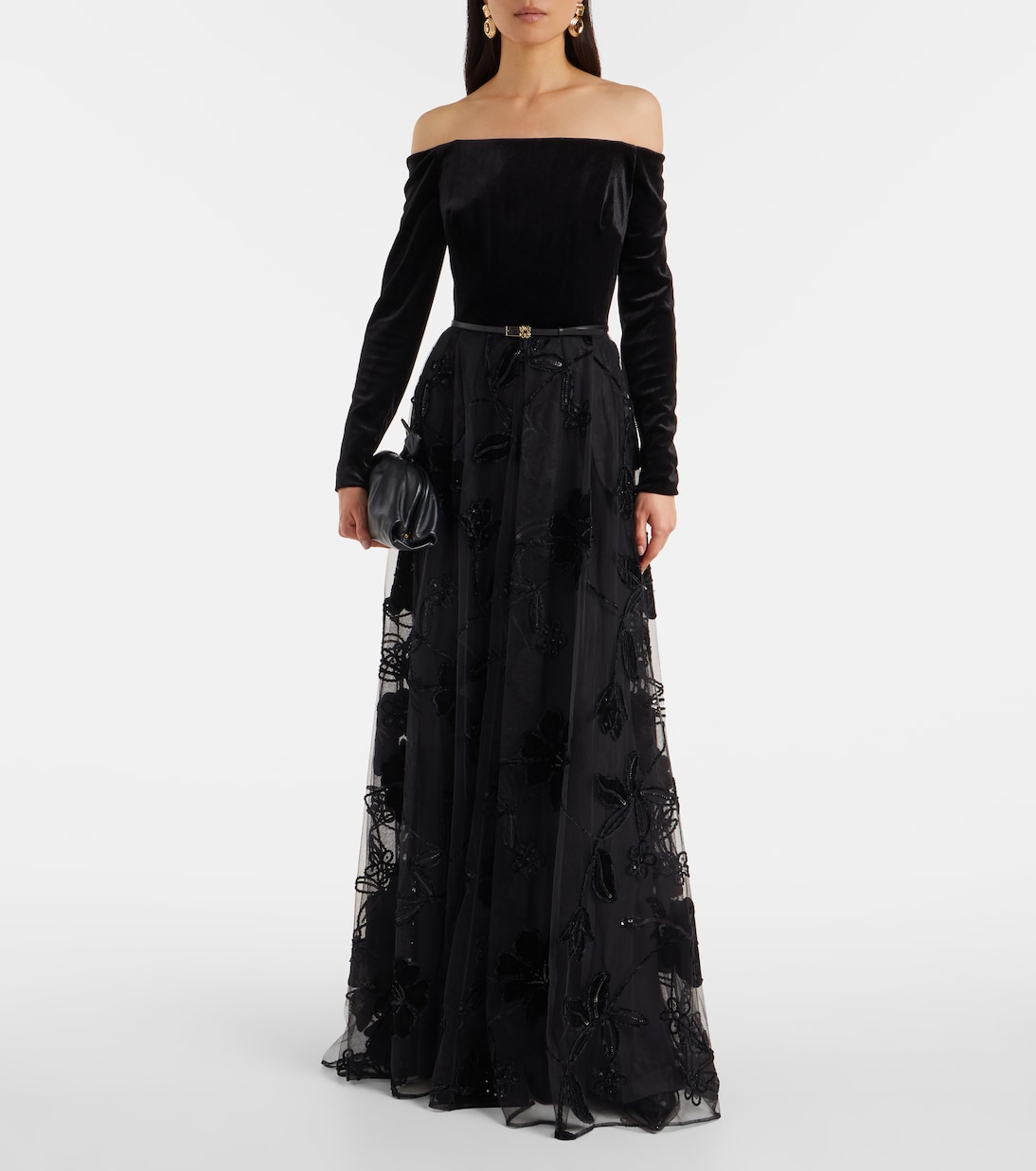 Embroidered tulle and velvet gown | Elie Saab