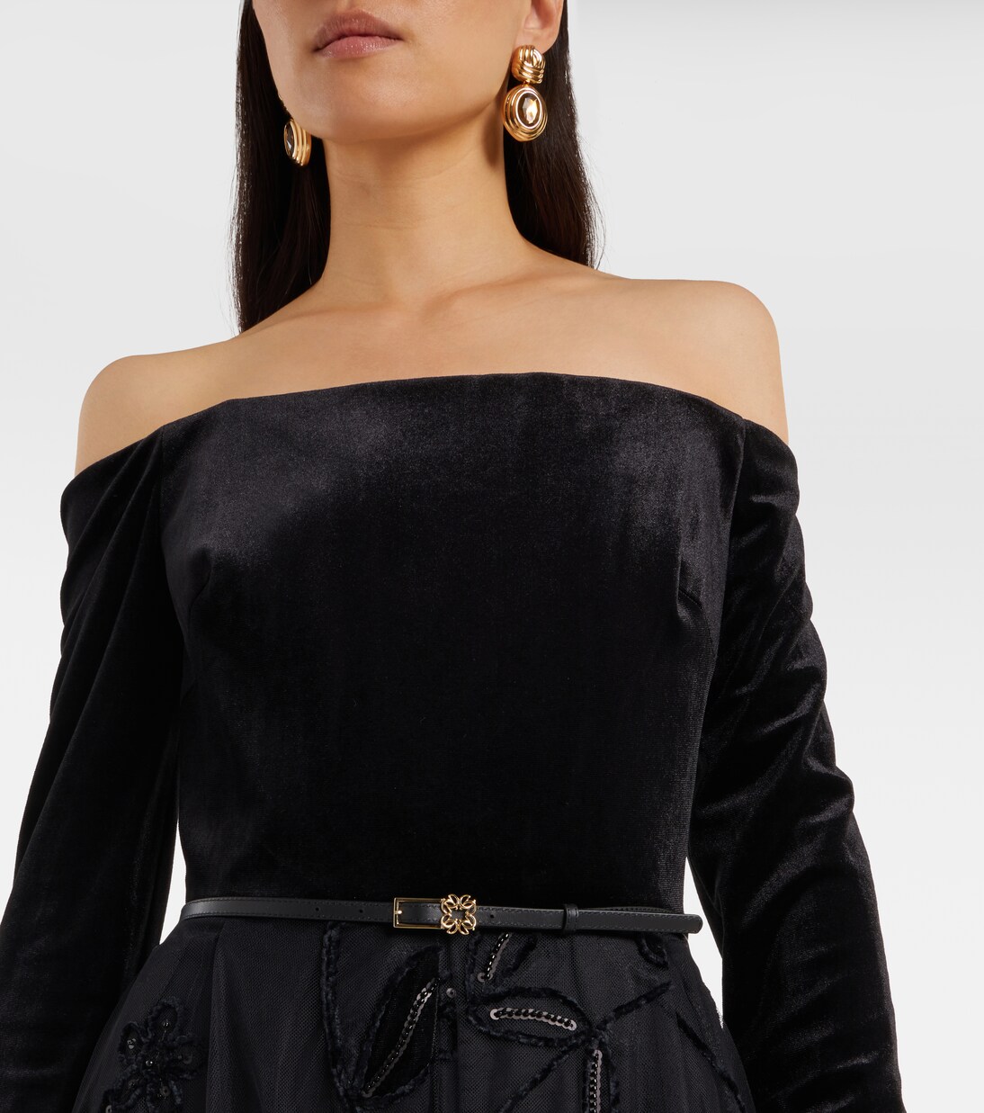 Embroidered tulle and velvet gown | Elie Saab