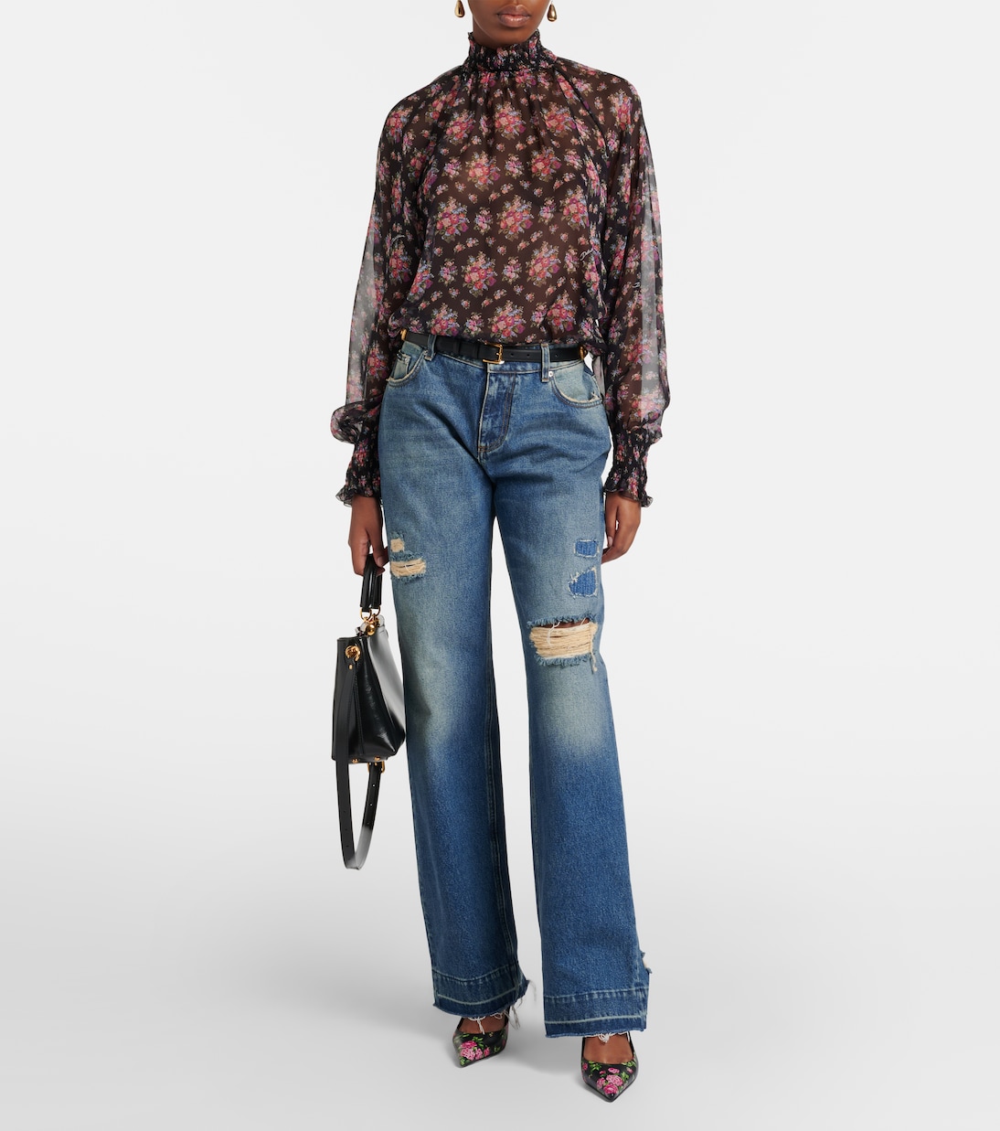 Floral ruffled sheer silk blouse | Dolce&Gabbana