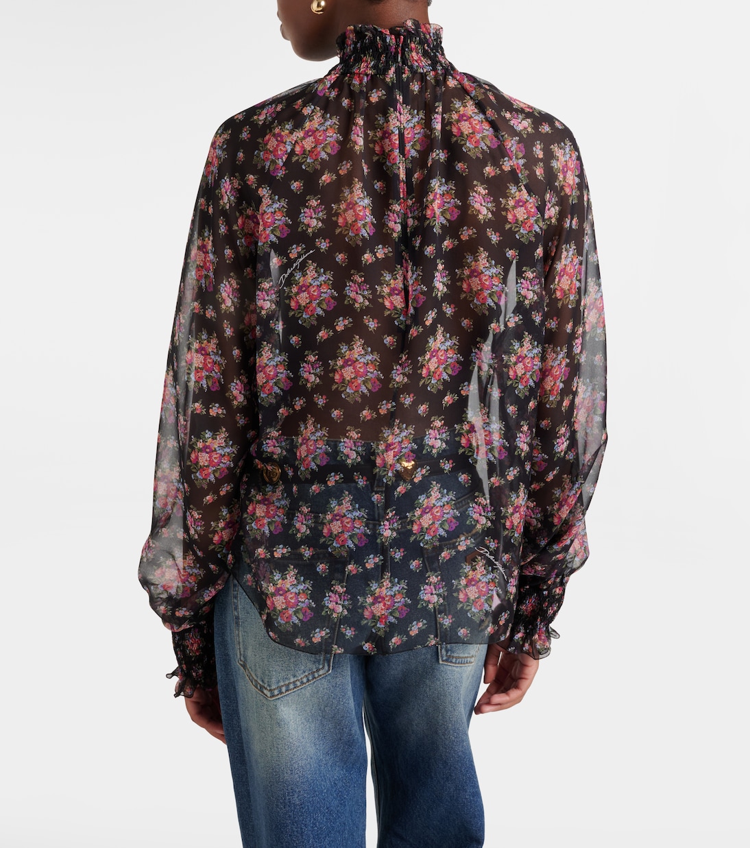 Floral ruffled sheer silk blouse | Dolce&Gabbana
