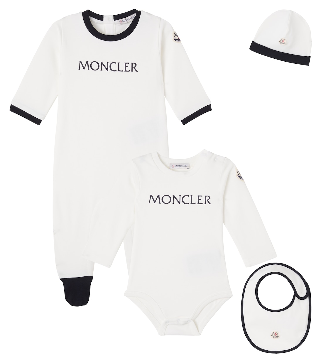Baby cotton jersey beanie, bib, bodysuit, and onesie set | Moncler Enfant