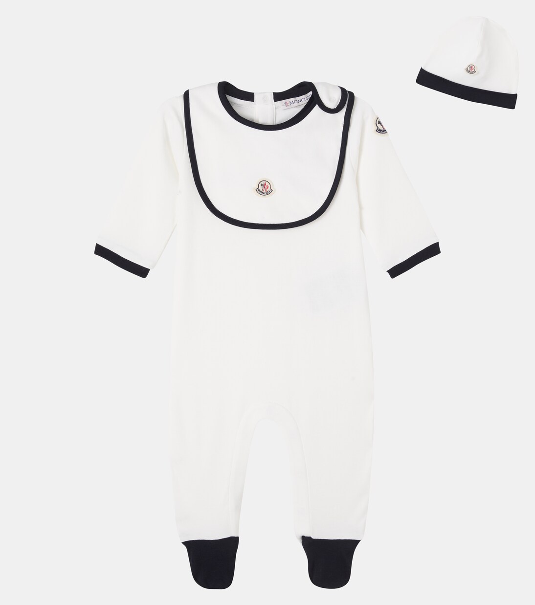 Baby cotton jersey beanie, bib, bodysuit, and onesie set | Moncler Enfant