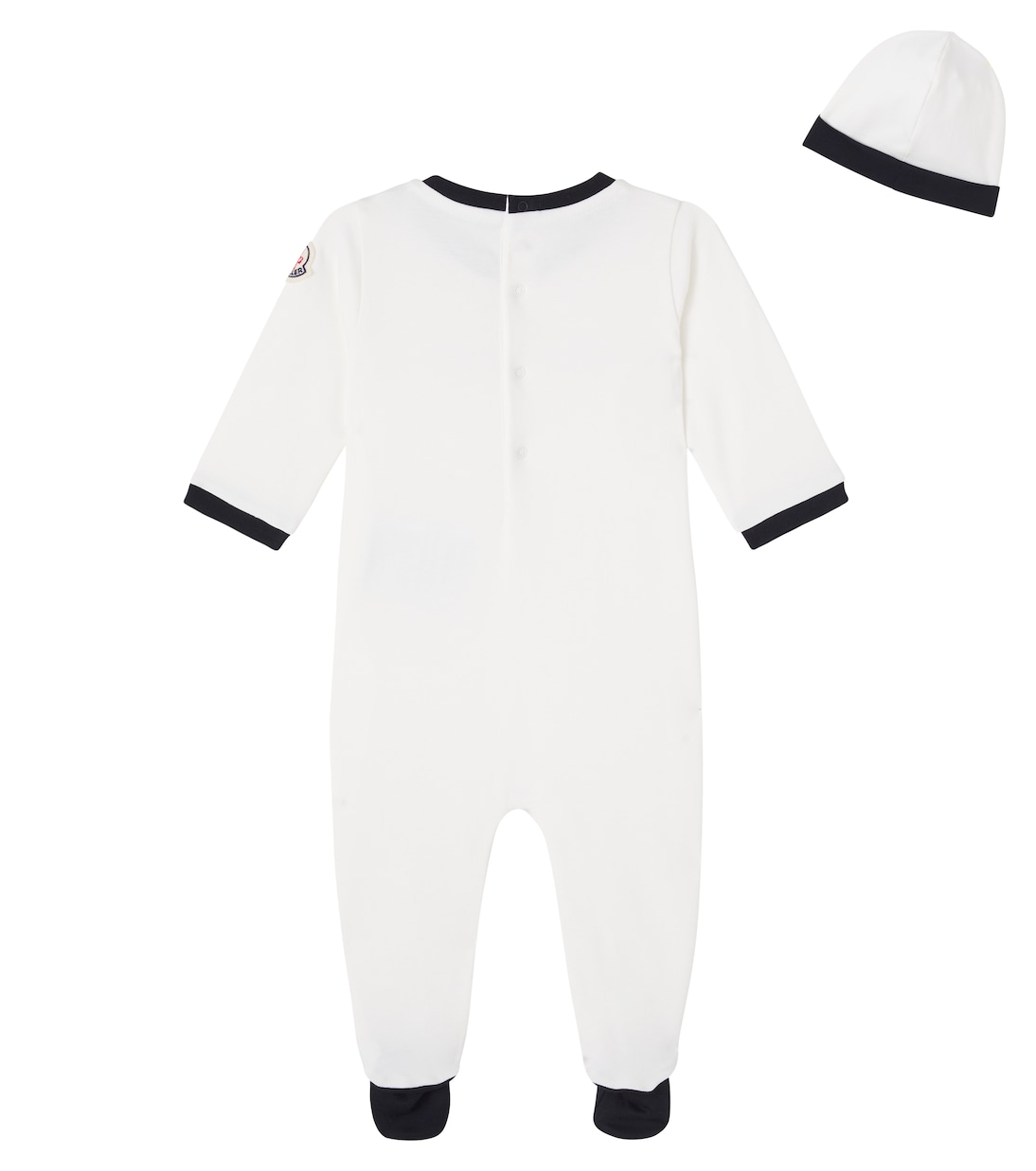 Baby cotton jersey beanie, bib, bodysuit, and onesie set | Moncler Enfant