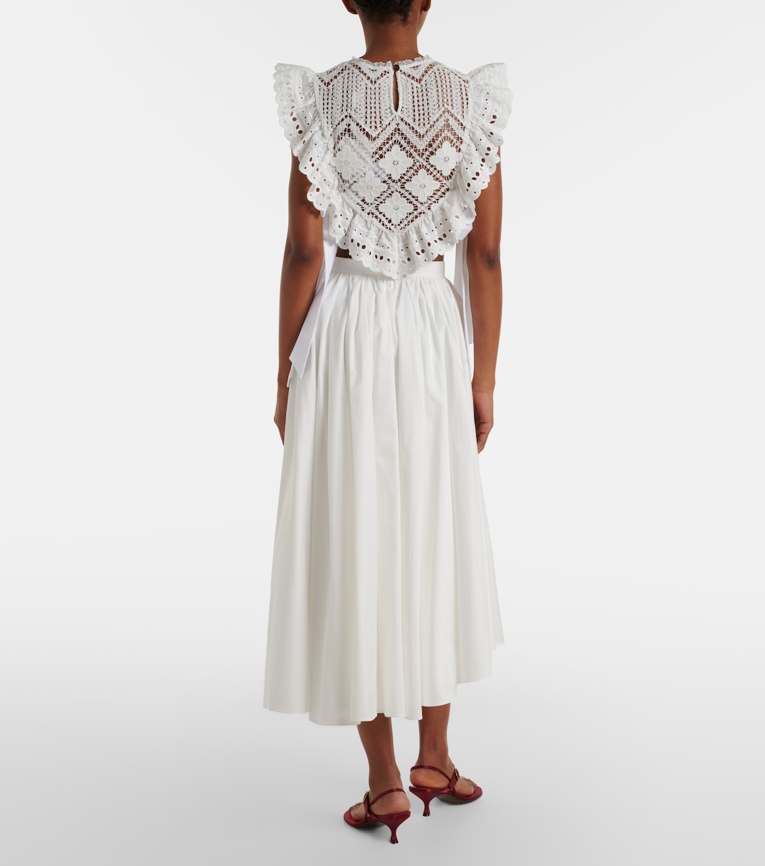 Falda midi asimétrica de popelín de algodón | Self-Portrait