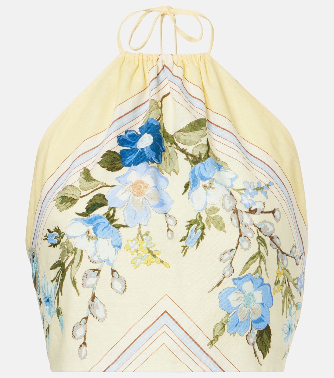 Floral linen and cotton crop top | Self-Portrait