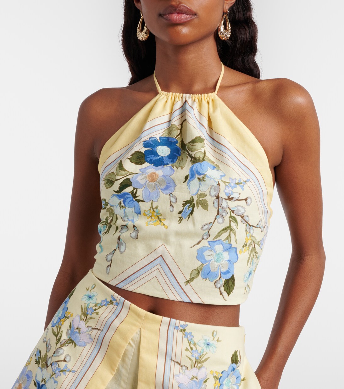 Floral linen and cotton crop top | Self-Portrait