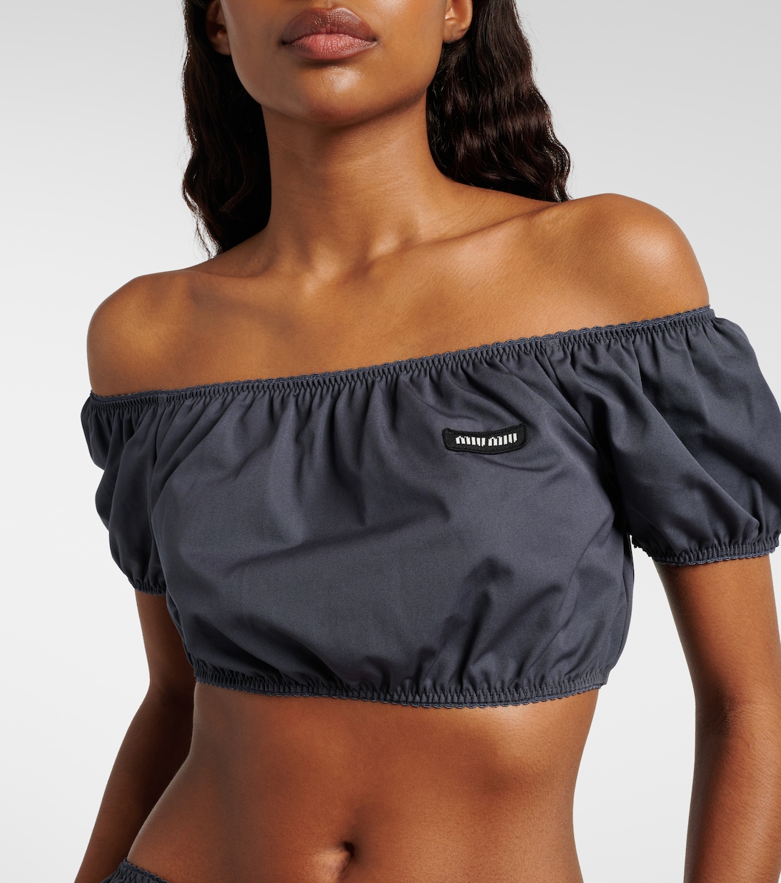 Off-shoulder cotton poplin crop top | Miu Miu