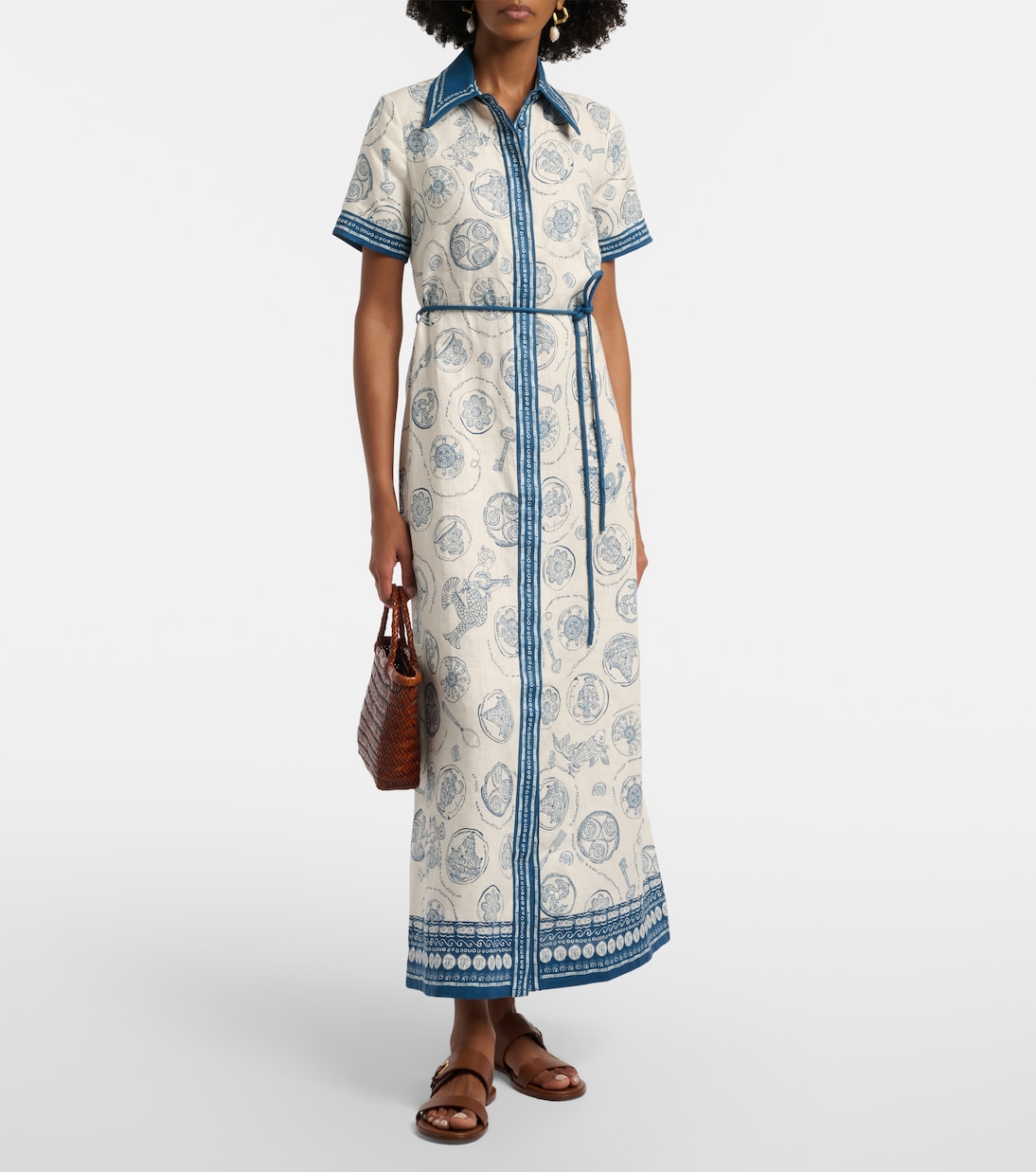 Robe chemise Lucky en lin imprimé à ceinture | Alémais