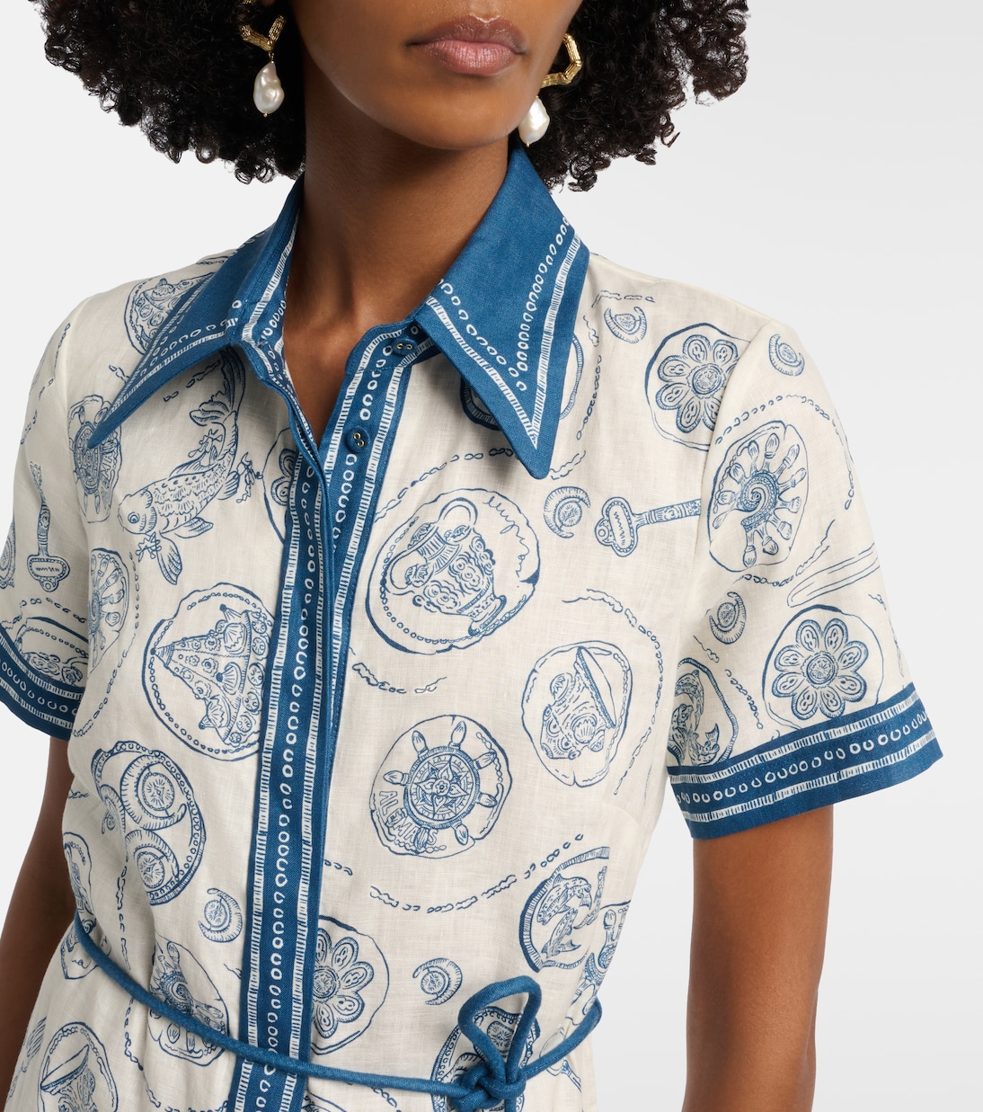 Robe chemise Lucky en lin imprimé à ceinture | Alémais