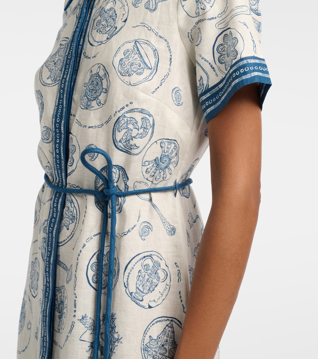 Robe chemise Lucky en lin imprimé à ceinture | Alémais