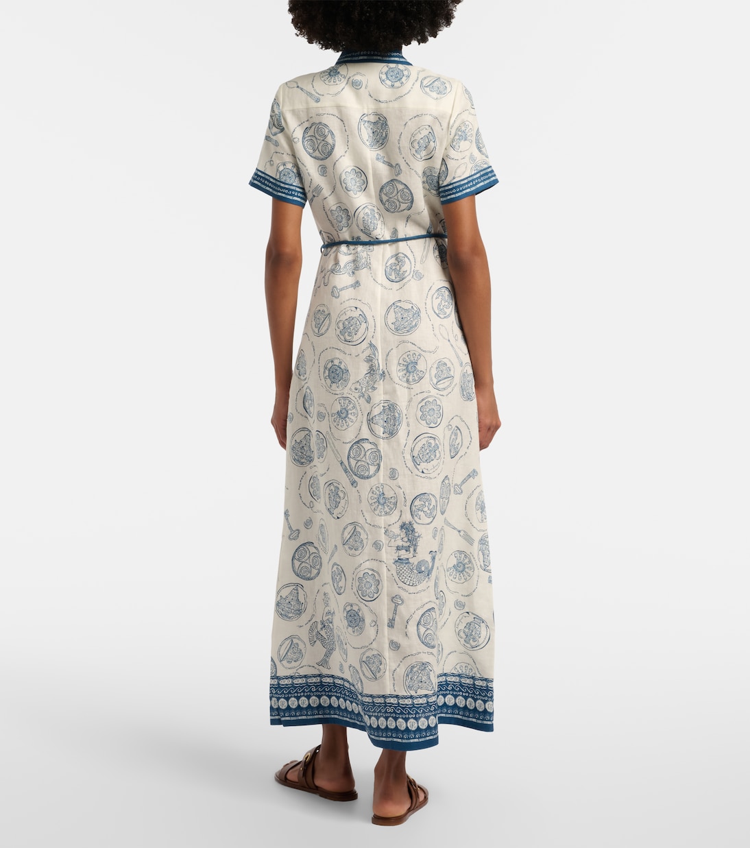 Robe chemise Lucky en lin imprimé à ceinture | Alémais