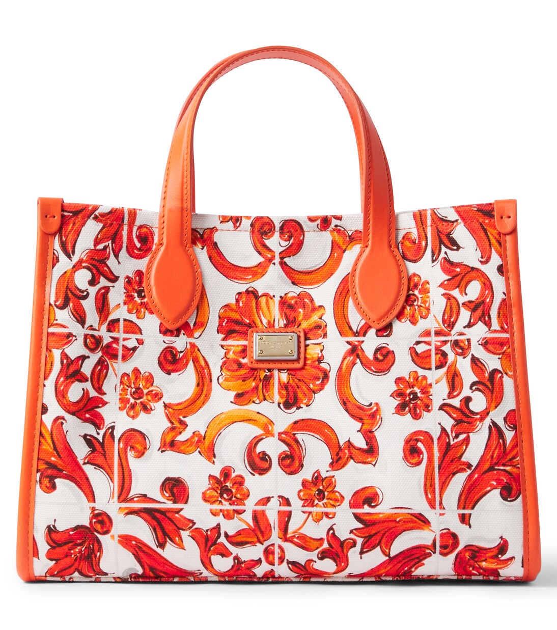 Majolica leather-trimmed canvas tote bag | Dolce&Gabbana Kids