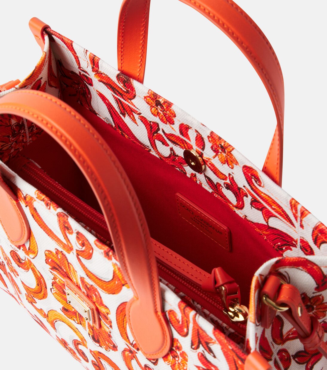 Majolica leather-trimmed canvas tote bag | Dolce&Gabbana Kids