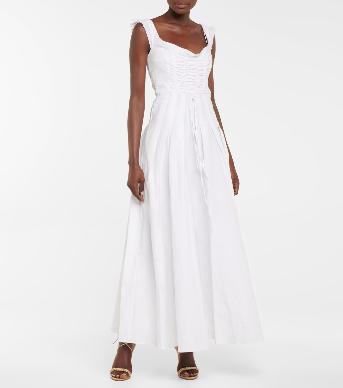 Robe midi en coton, lin et soie | Brock Collection