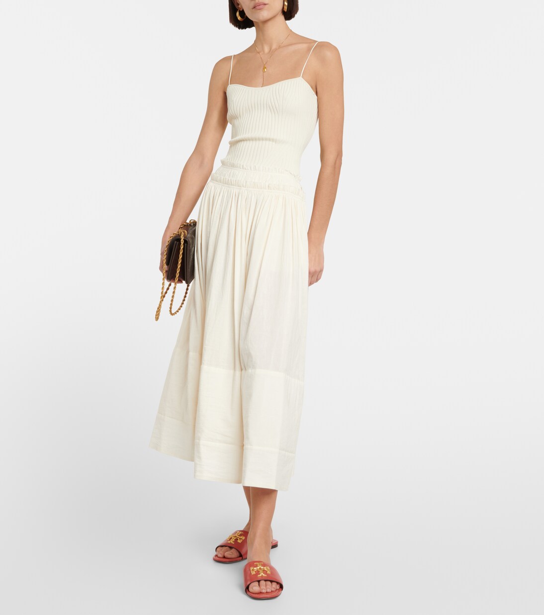 Cotton and linen midi skirt | Tory Burch