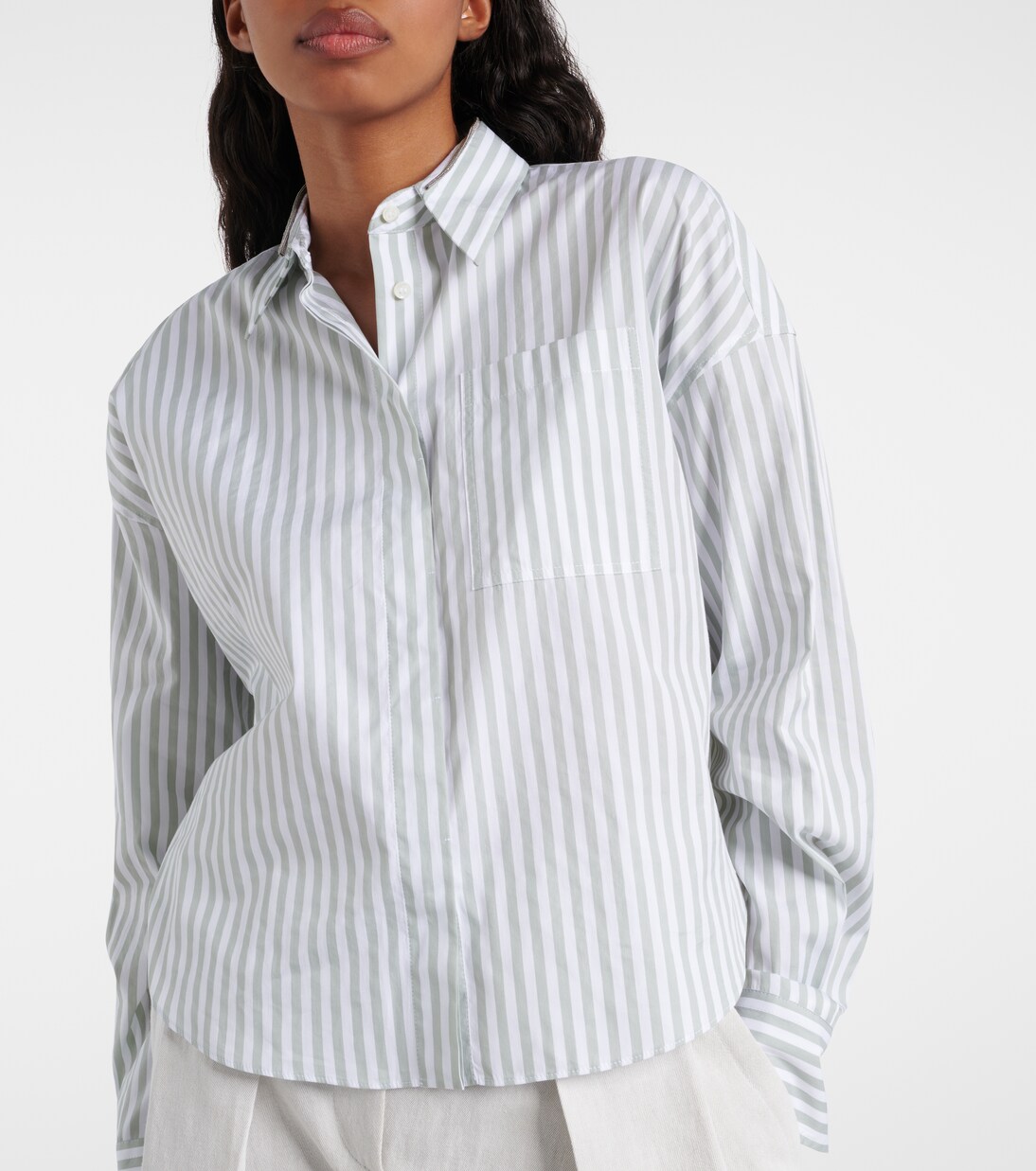 Striped cotton and silk poplin shirt | Brunello Cucinelli