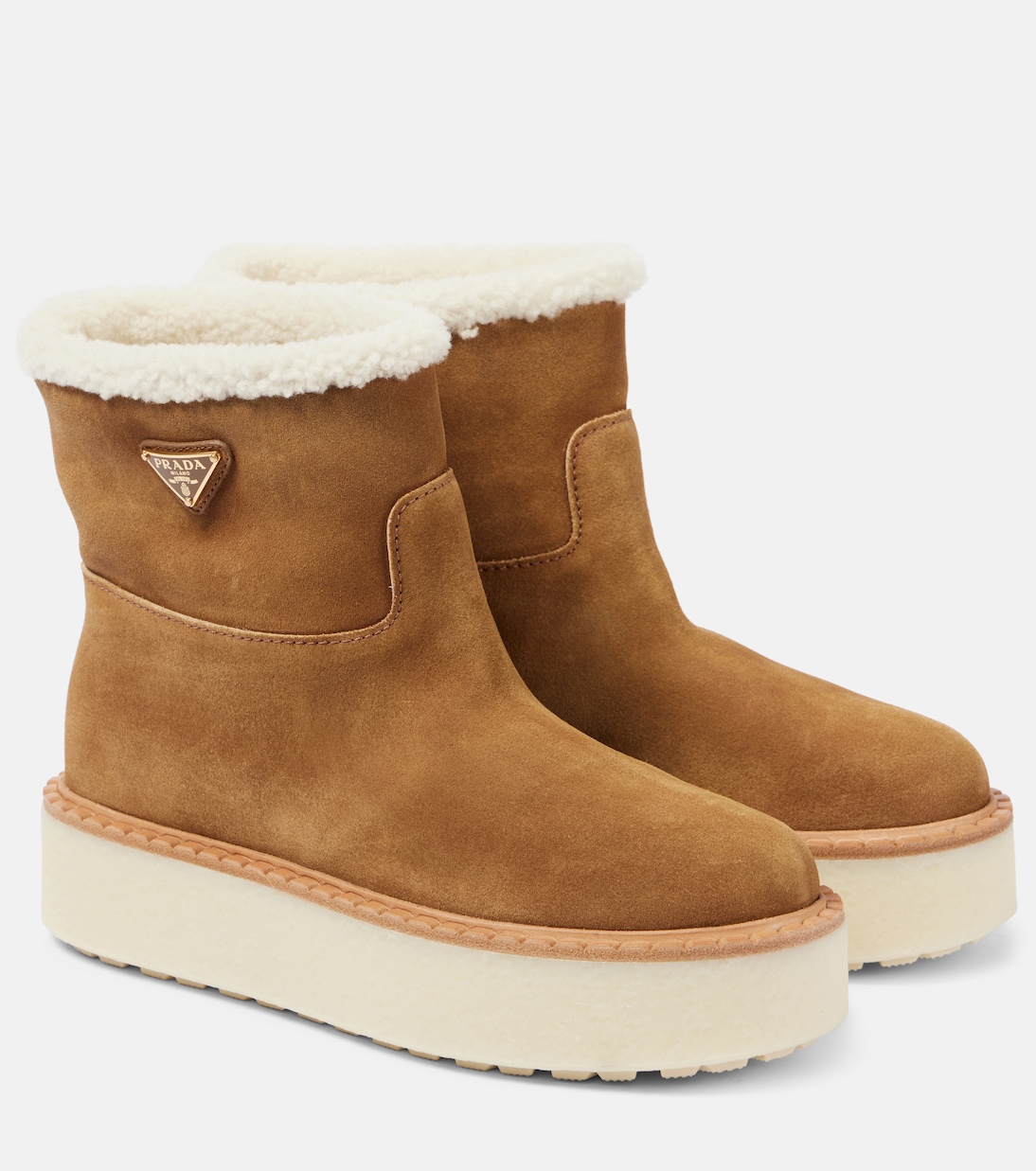 Shearling-lined suede ankle boots | Prada