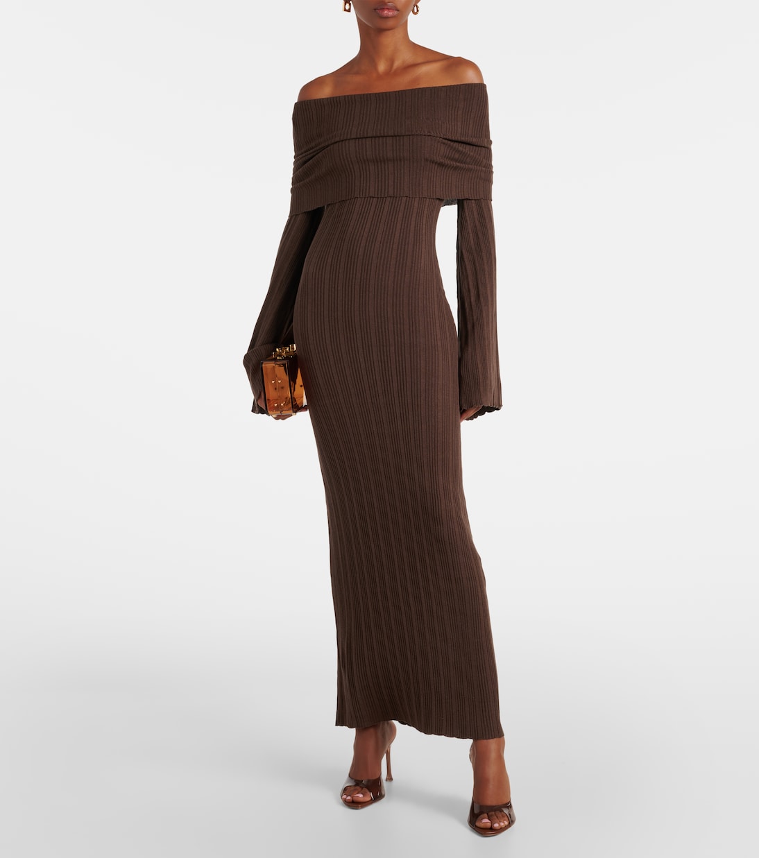 Off-shoulder silk-blend jersey maxi dress | Aya Muse