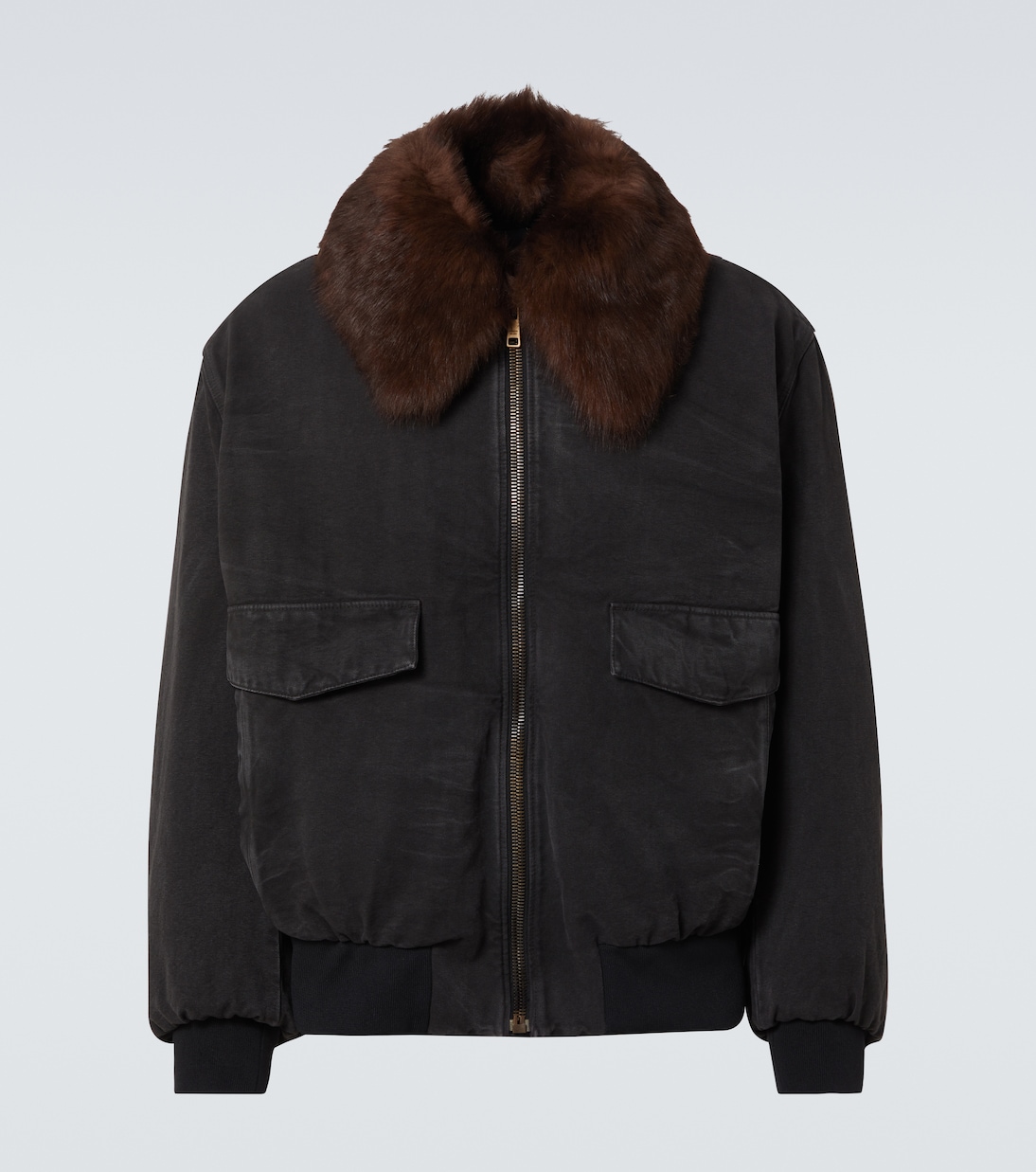 Shearling-trimmed cotton bomber jacket | Prada