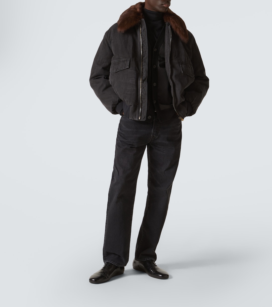 Shearling-trimmed cotton bomber jacket | Prada