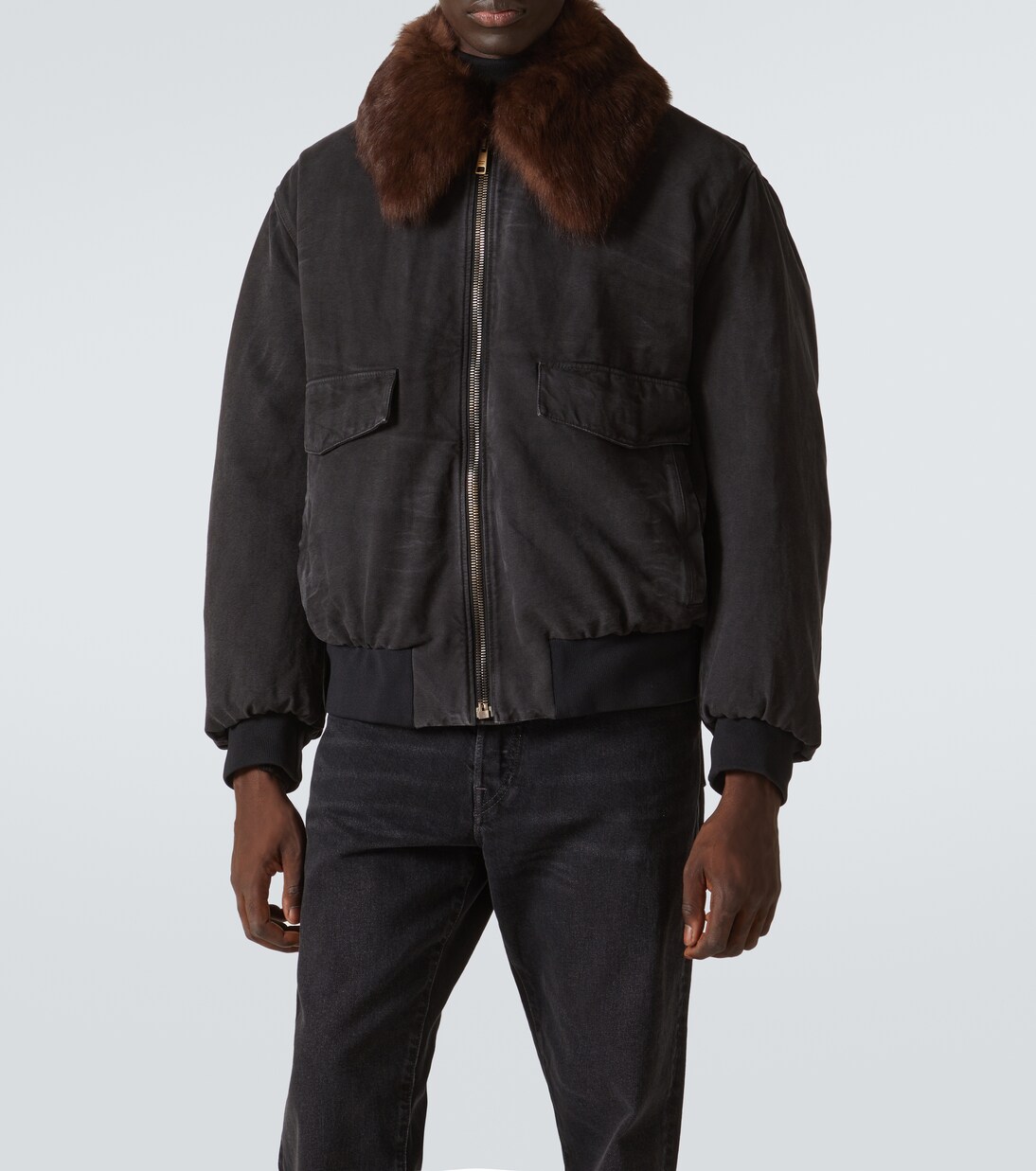 Shearling-trimmed cotton bomber jacket | Prada