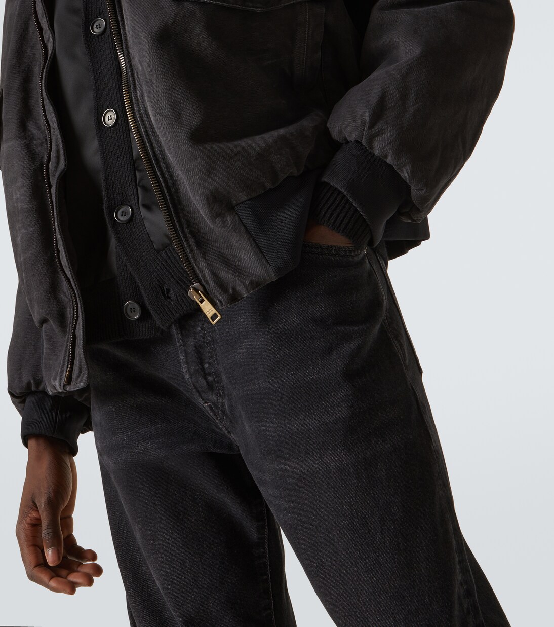 Shearling-trimmed cotton bomber jacket | Prada