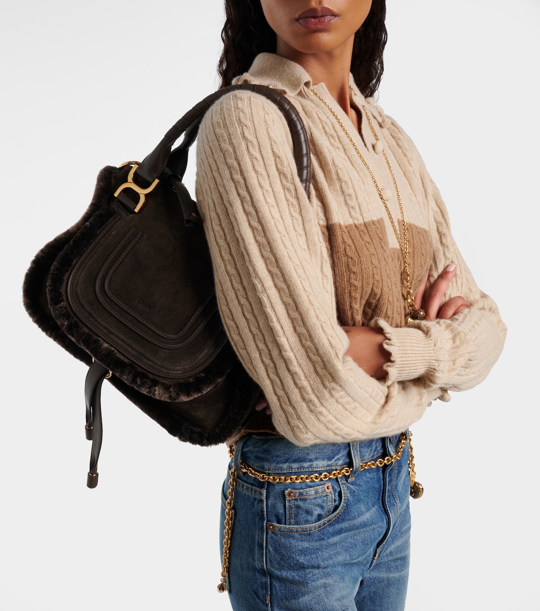 Tote Bag Marcie Small aus Veloursleder mit Shearling | Chloé