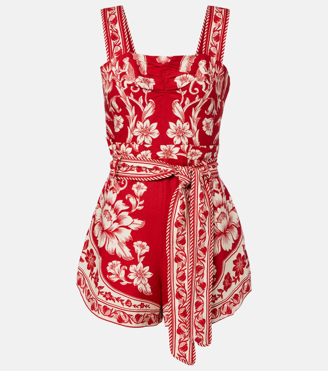Guanacaste Red belted linen-blend romper | Farm Rio
