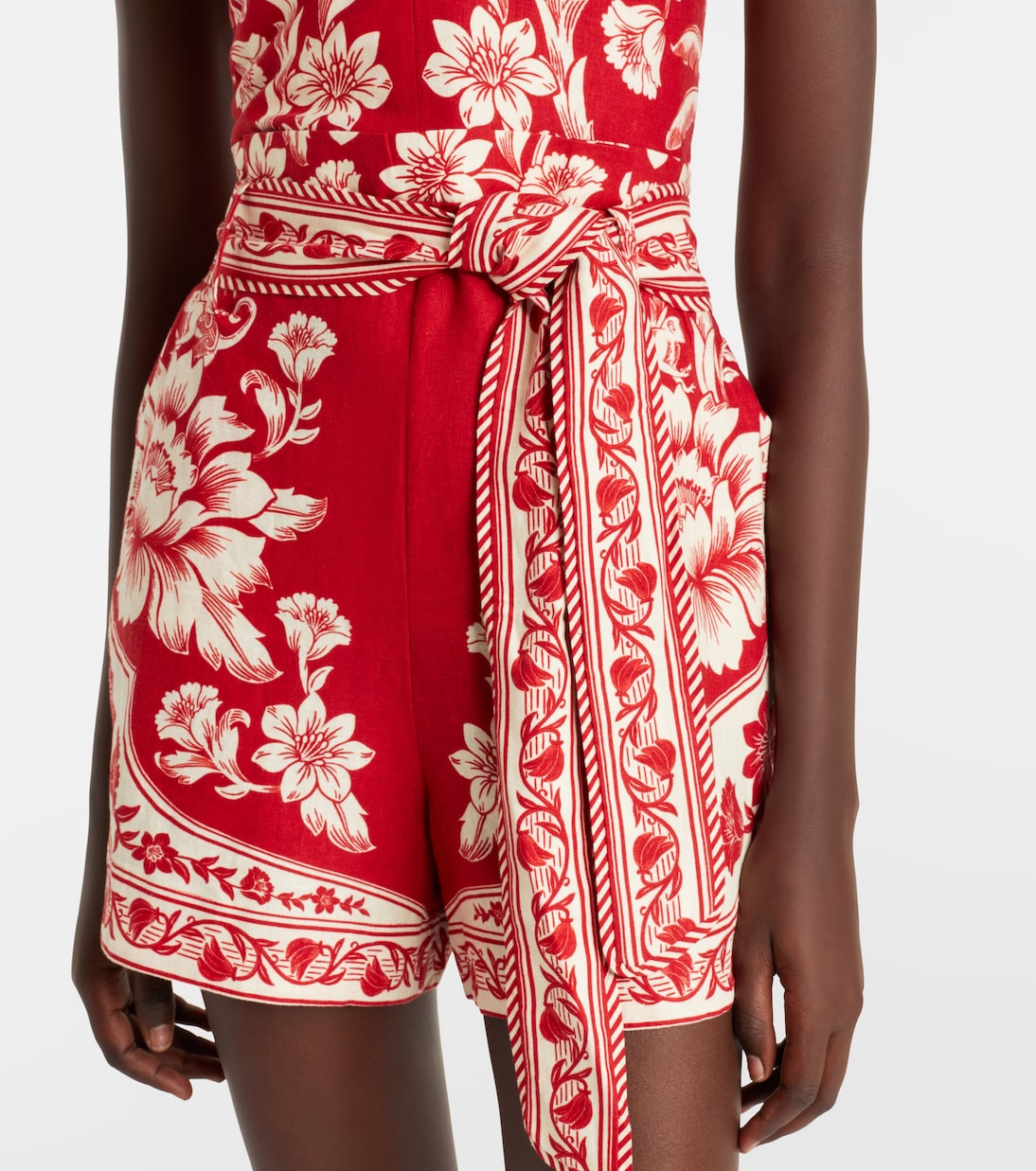 Guanacaste Red belted linen-blend romper | Farm Rio