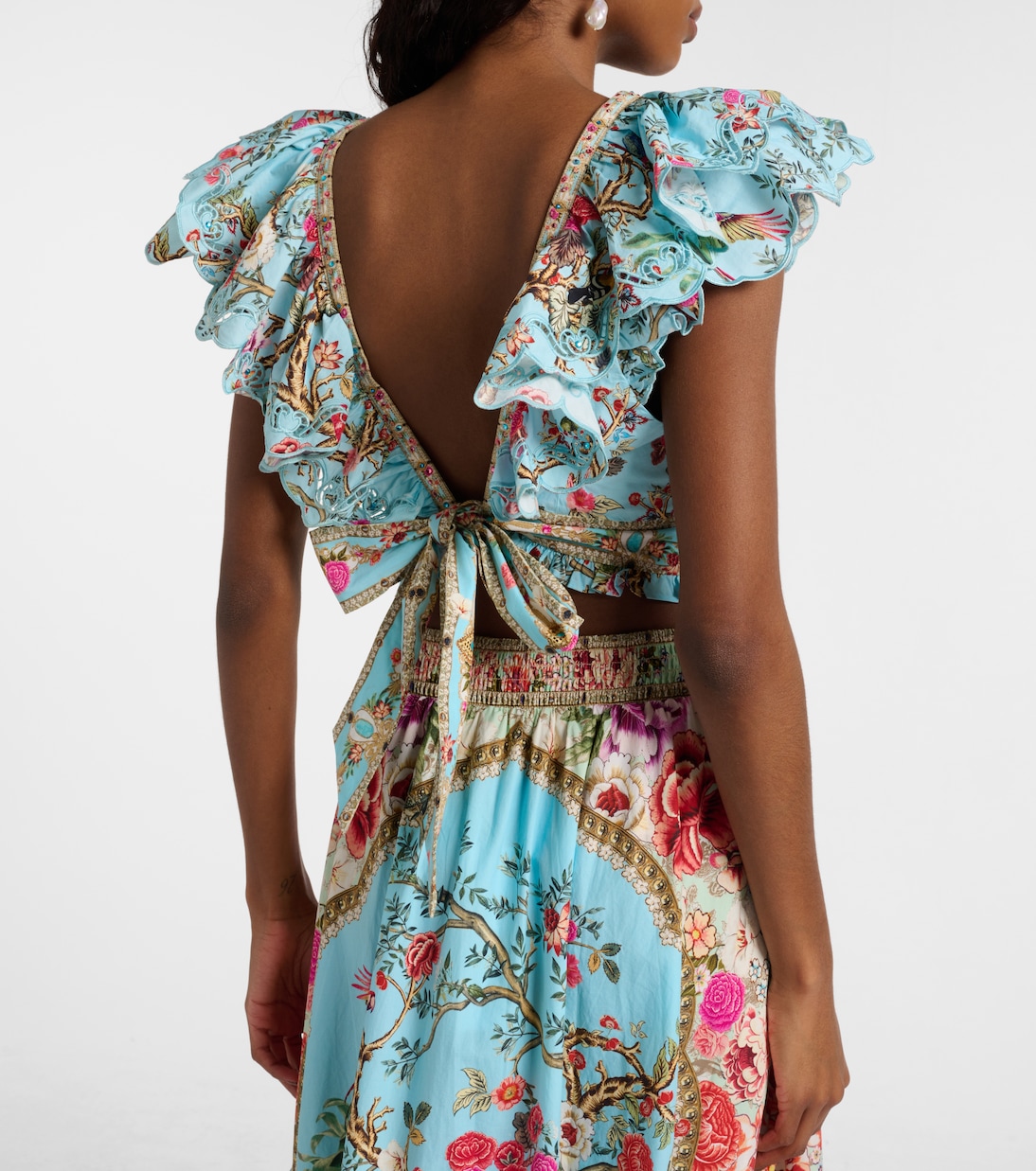 Embellished floral cotton poplin crop top | Camilla