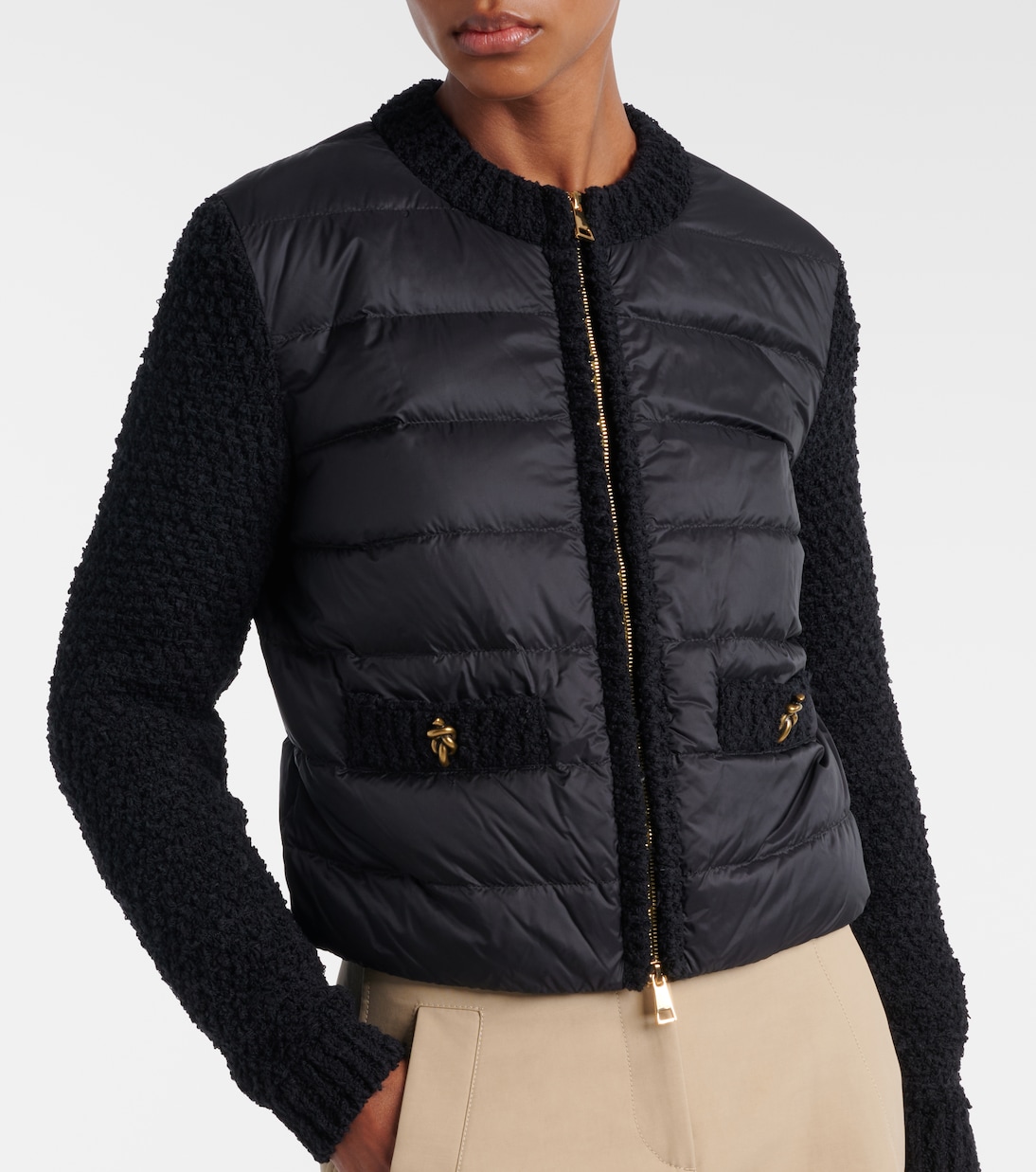 Down-paneled bouclé-trimmed zip-up cardigan | Moncler