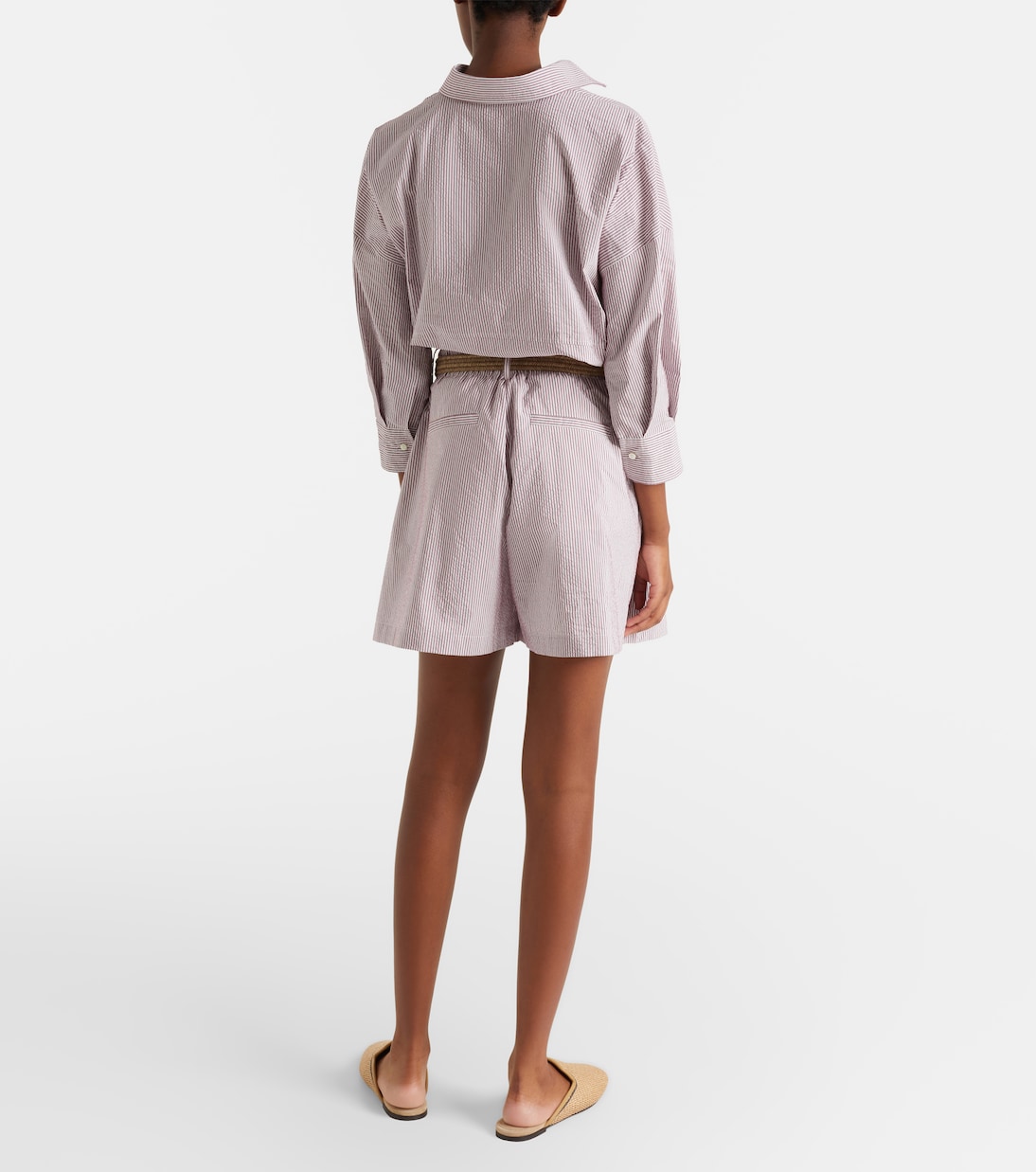 Bermuda in misto cotone a righe | Brunello Cucinelli