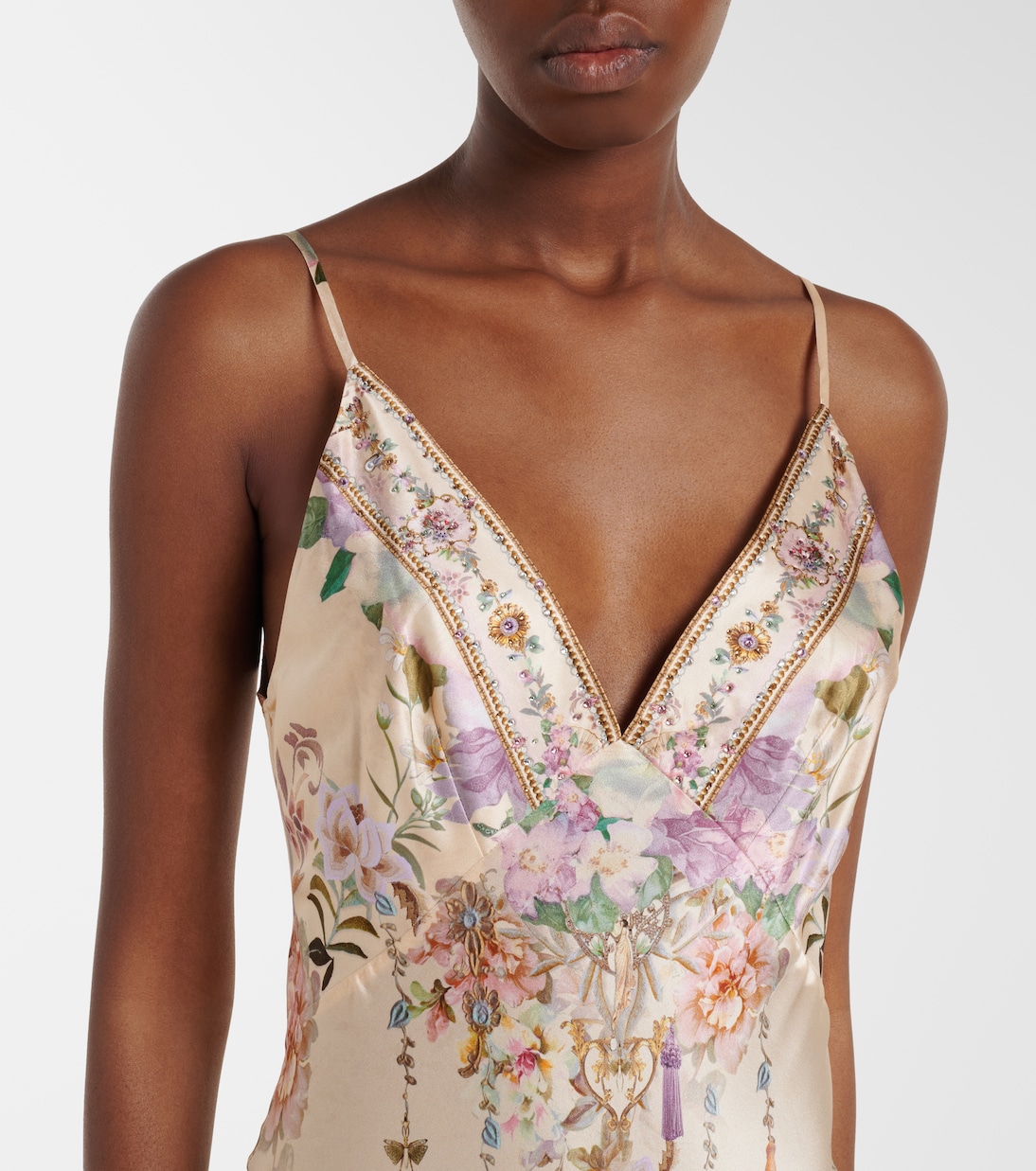 Embellished floral silk slip dress | Camilla