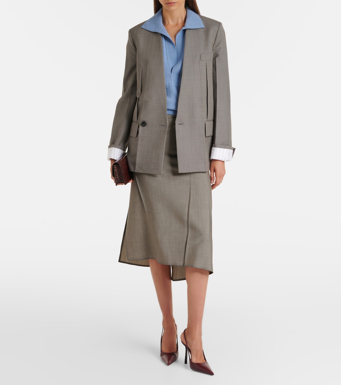 Falda midi en mezcla de lana y mohair drapeada | Victoria Beckham