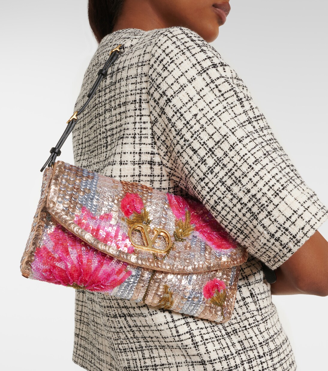 DeVain Small floral sequined shoulder bag | Valentino Garavani