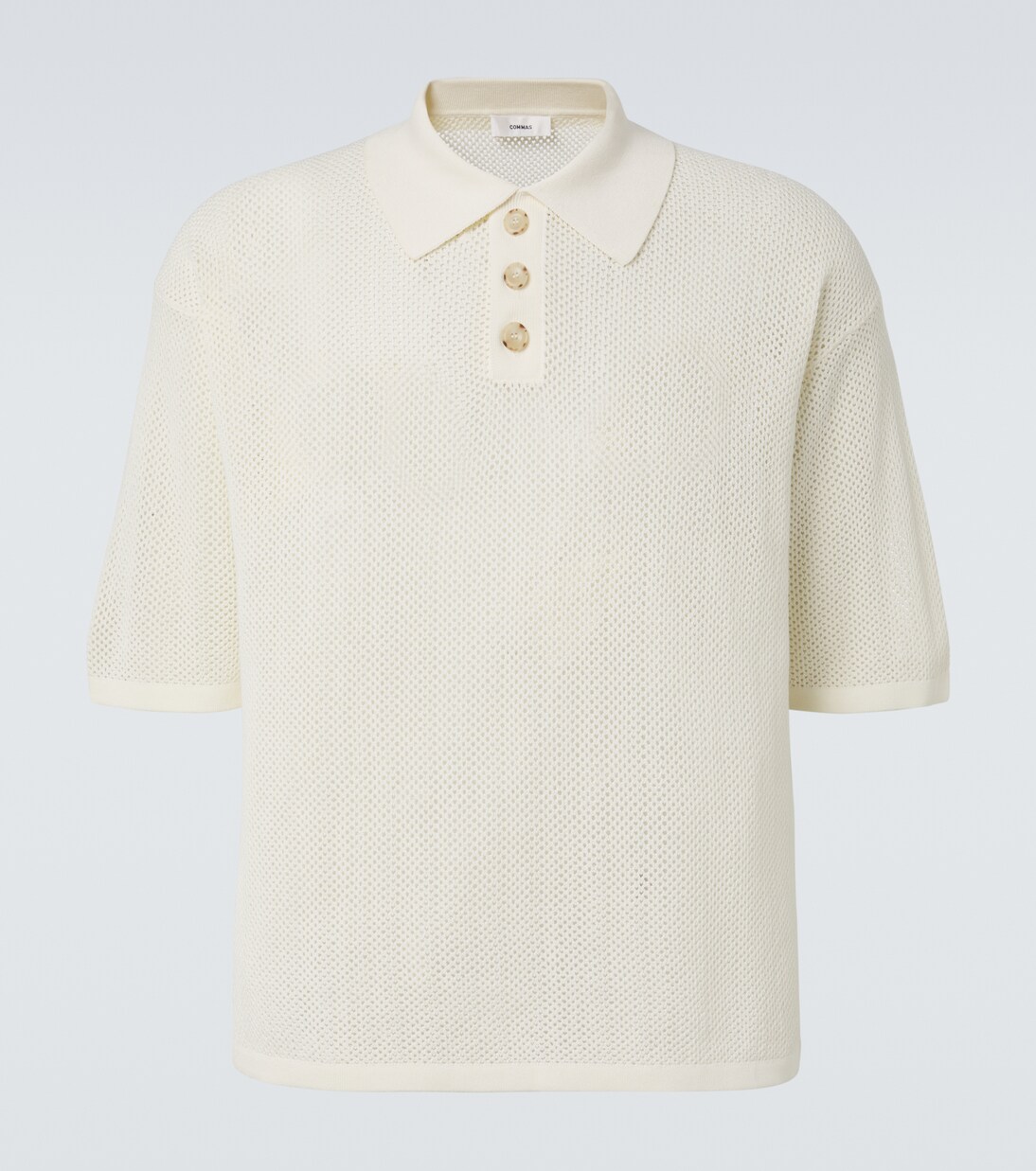 Open-knit cotton-blend polo sweater | Commas